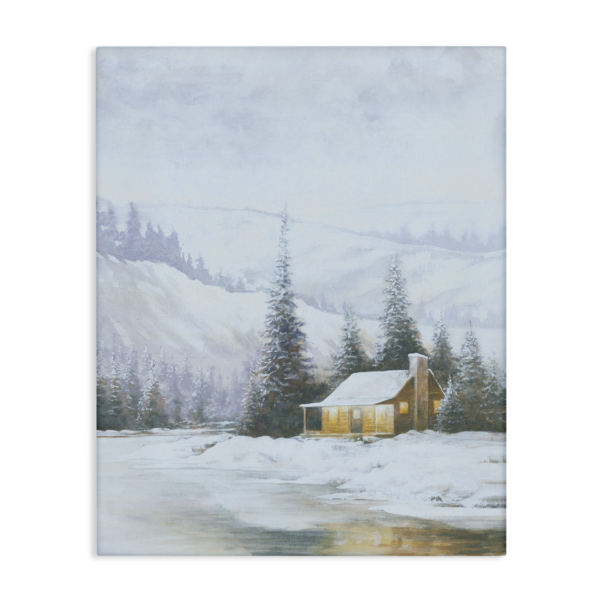 Stupell Industries Snowy Woodland Cabin Landscape Painting Gallery Wrapped Canvas Art Print Wall Art, 36 x 48