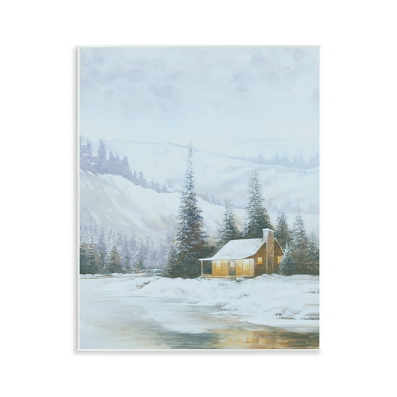 Stupell Industries Snowy Woodland Cabin Landscape Painting Unframed Art Print Wall Art, 11 x 14