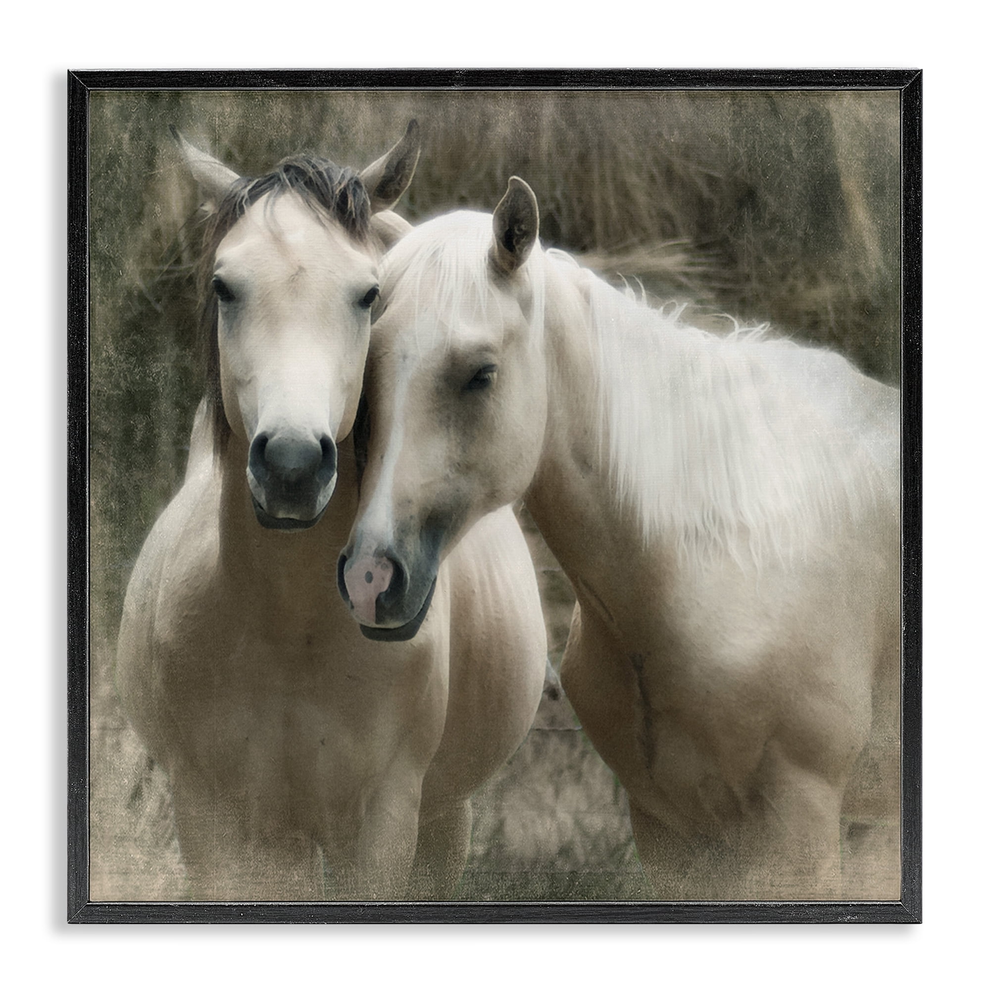 Stupell Industries Snuggling Horses on Farm Animals & Insects Painting Black Framed Art Print Wall Art, 12 x 12