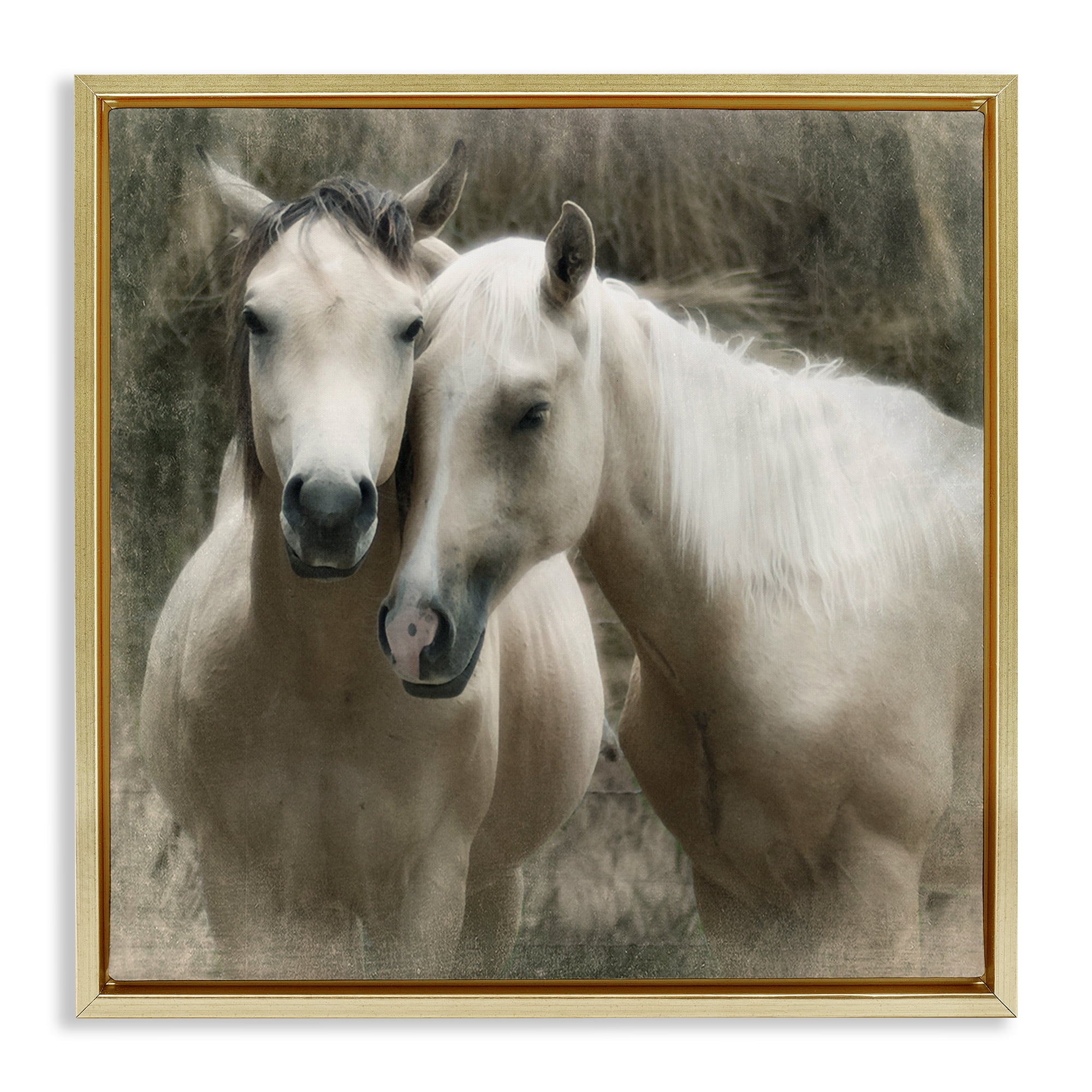 Stupell Industries Snuggling Horses on Farm Animals & Insects Painting Gold Floater Framed Canvas Art Print Wall Art, 25 x 25