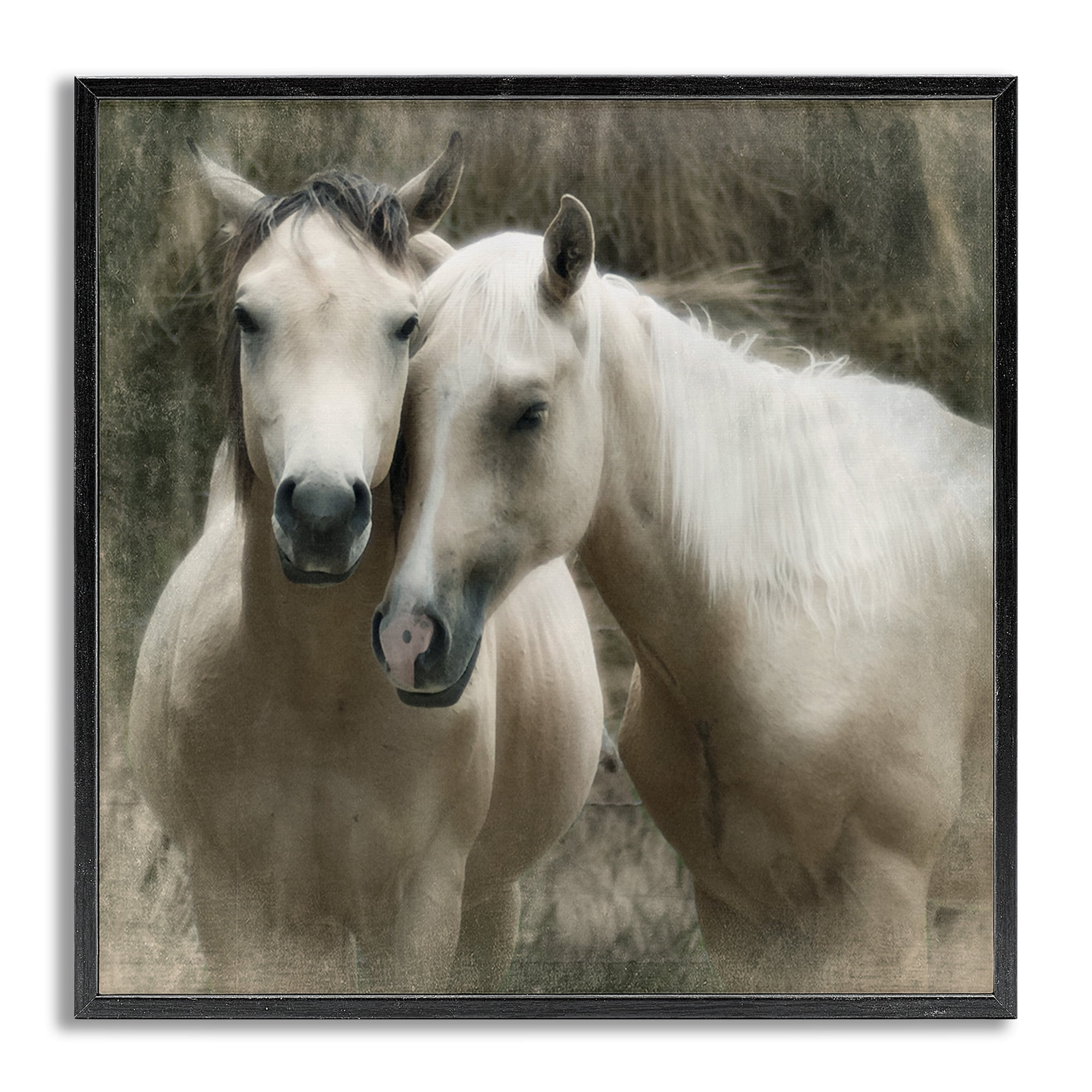 Stupell Industries Snuggling Horses on Farm Animals & Insects Painting Gray Framed Art Print Wall Art, 12 x 12