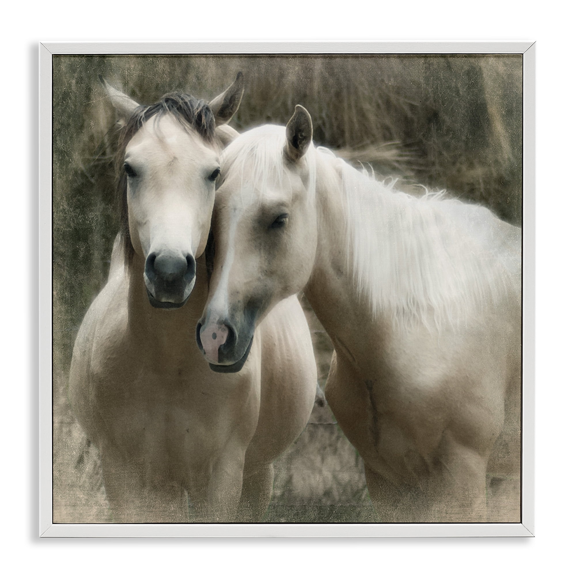 Stupell Industries Snuggling Horses on Farm Animals & Insects Painting White Framed Art Print Wall Art, 24 x 24