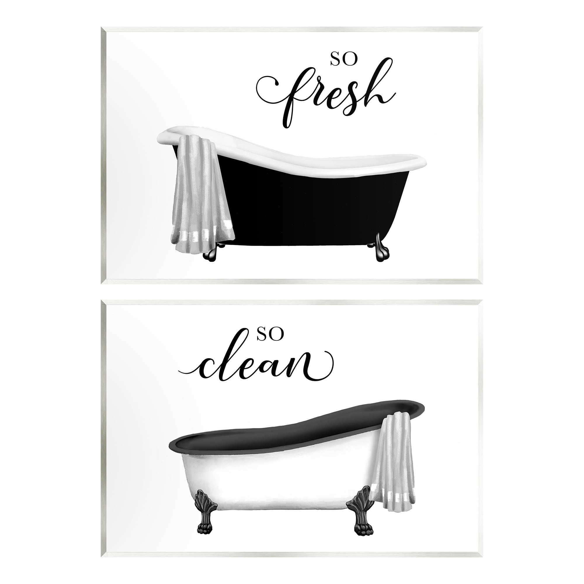 Stupell Industries So Fresh & Clean Bathtubs Typography Painting Unframed Art Print Wall Art, Set of 2