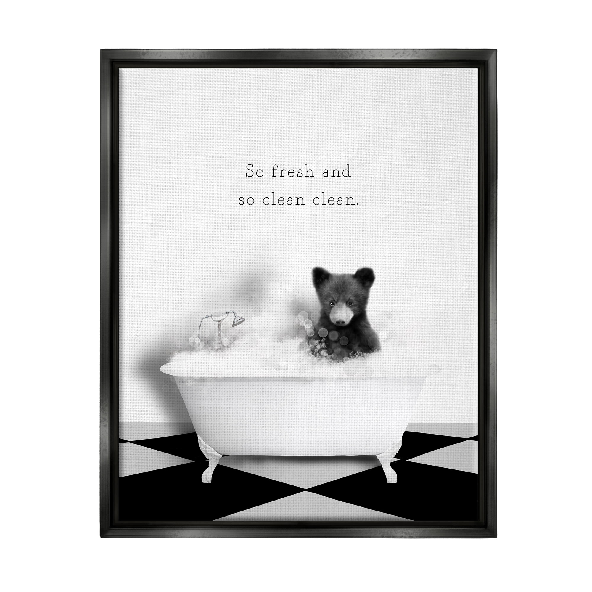 Stupell Industries So Fresh & Clean Bear Animals & Insects Painting Black Floater Framed Canvas Art Print Wall Art, 25 x 31