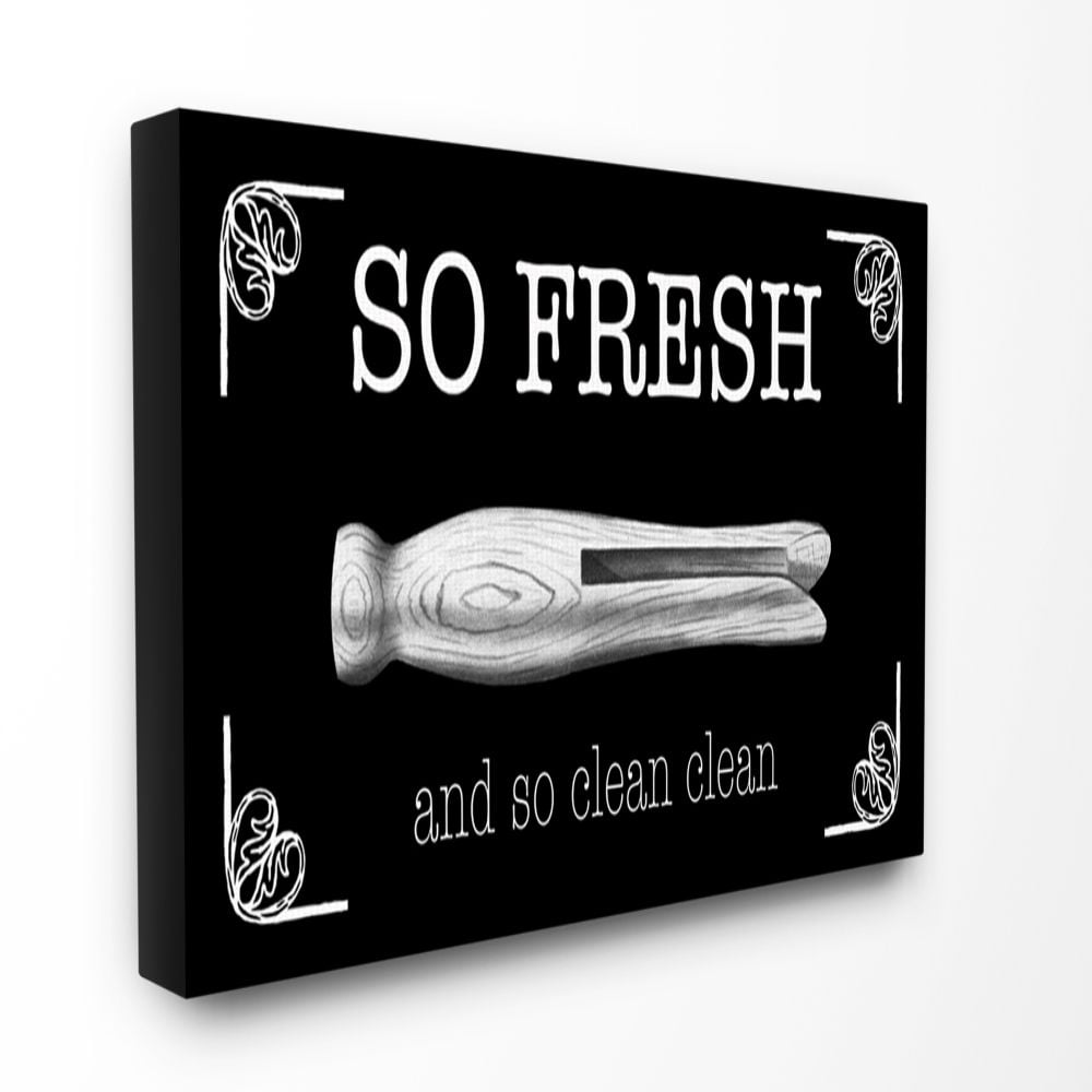 Stupell Industries So Fresh Clothes Pin Laundry Bathroom Black And White Design Canvas Wall Art by The Saturday Evening Post