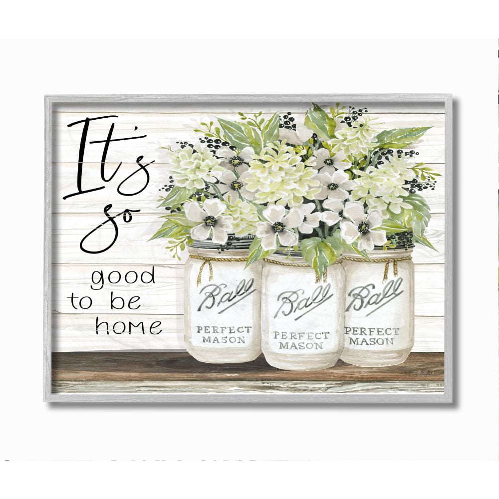 Stupell Industries So Good To Be Home Phrase Charming Floral Bouquet Framed Wall Art Design by Cindy Jacobs, 11" x 14", Gray Framed