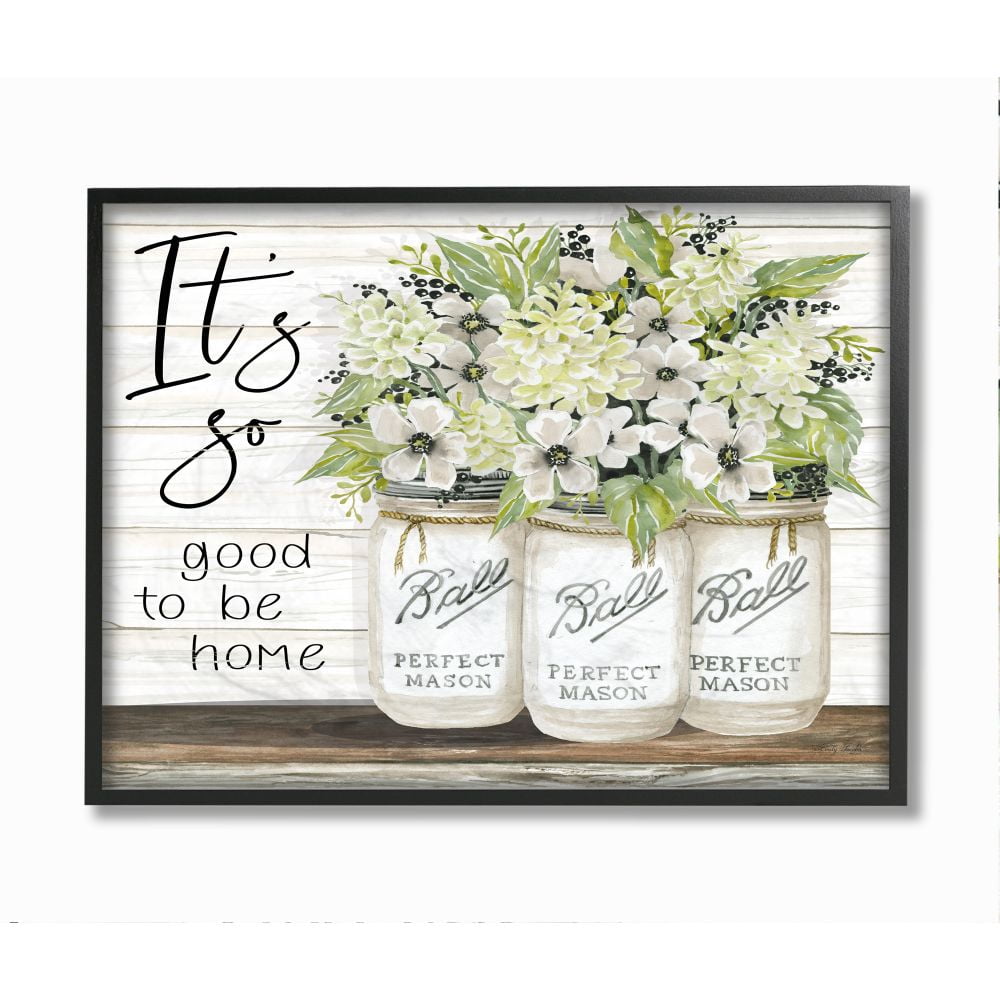 Stupell Industries So Good To Be Home Phrase Charming Floral Bouquet Framed Wall Art Design by Cindy Jacobs, 24" x 30", Black Framed
