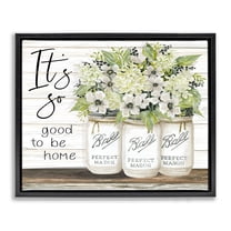 Stupell Industries So Good To Be Home Phrase Charming Floral Bouquet Jet Black Framed Floating Canvas Wall Art, 16x20, by Cindy Jacobs
