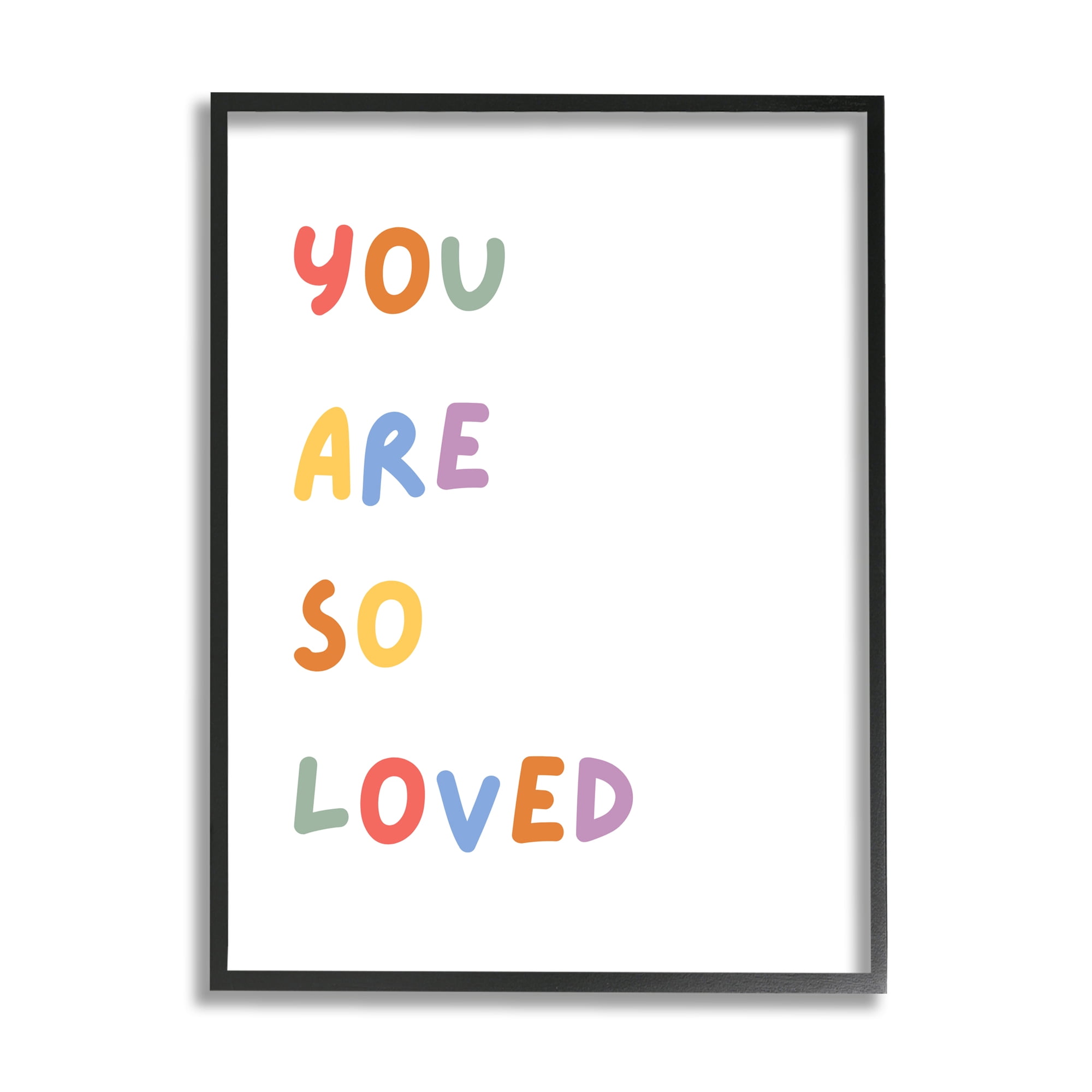 Stupell Industries So Loved Minimal Phrase Inspirational Painting Black Framed Art Print Wall Art, 24 x 30