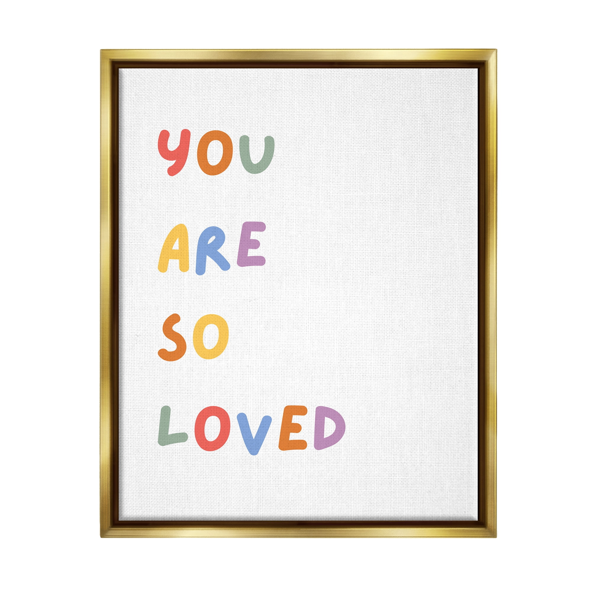 Stupell Industries So Loved Minimal Phrase Inspirational Painting Gold Floater Framed Canvas Art Print Wall Art, 17 x 21