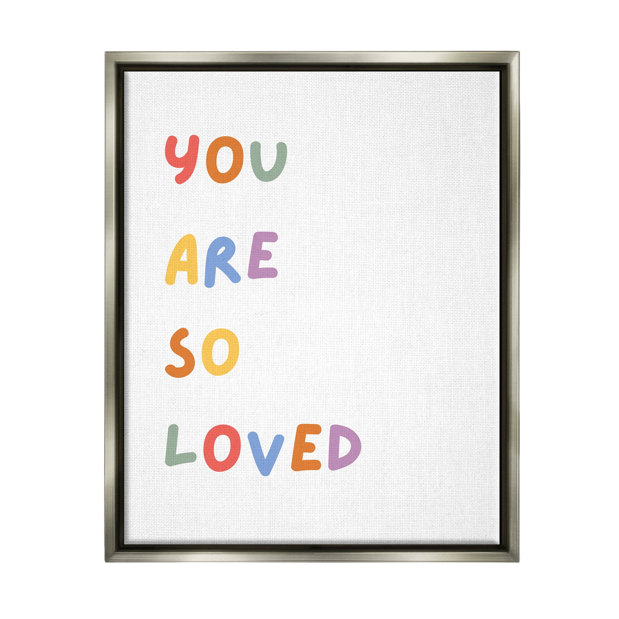 Stupell Industries So Loved Minimal Phrase Inspirational Painting Gray Floater Framed Canvas Art Print Wall Art, 25 x 31