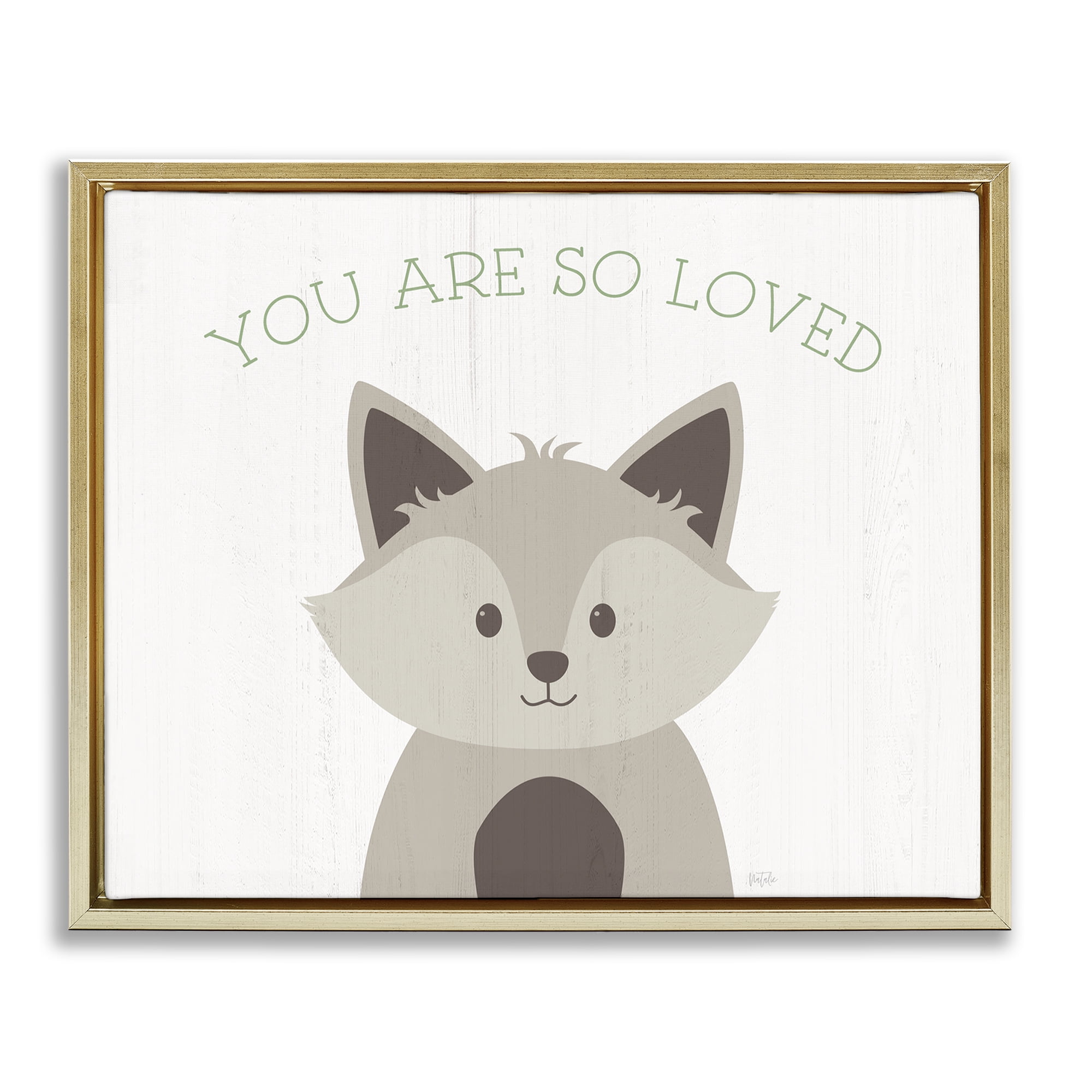Stupell Industries So Loved Smiling Fox Animals Painting Gold Floater Framed Canvas Art Print Wall Art, 21 x 17