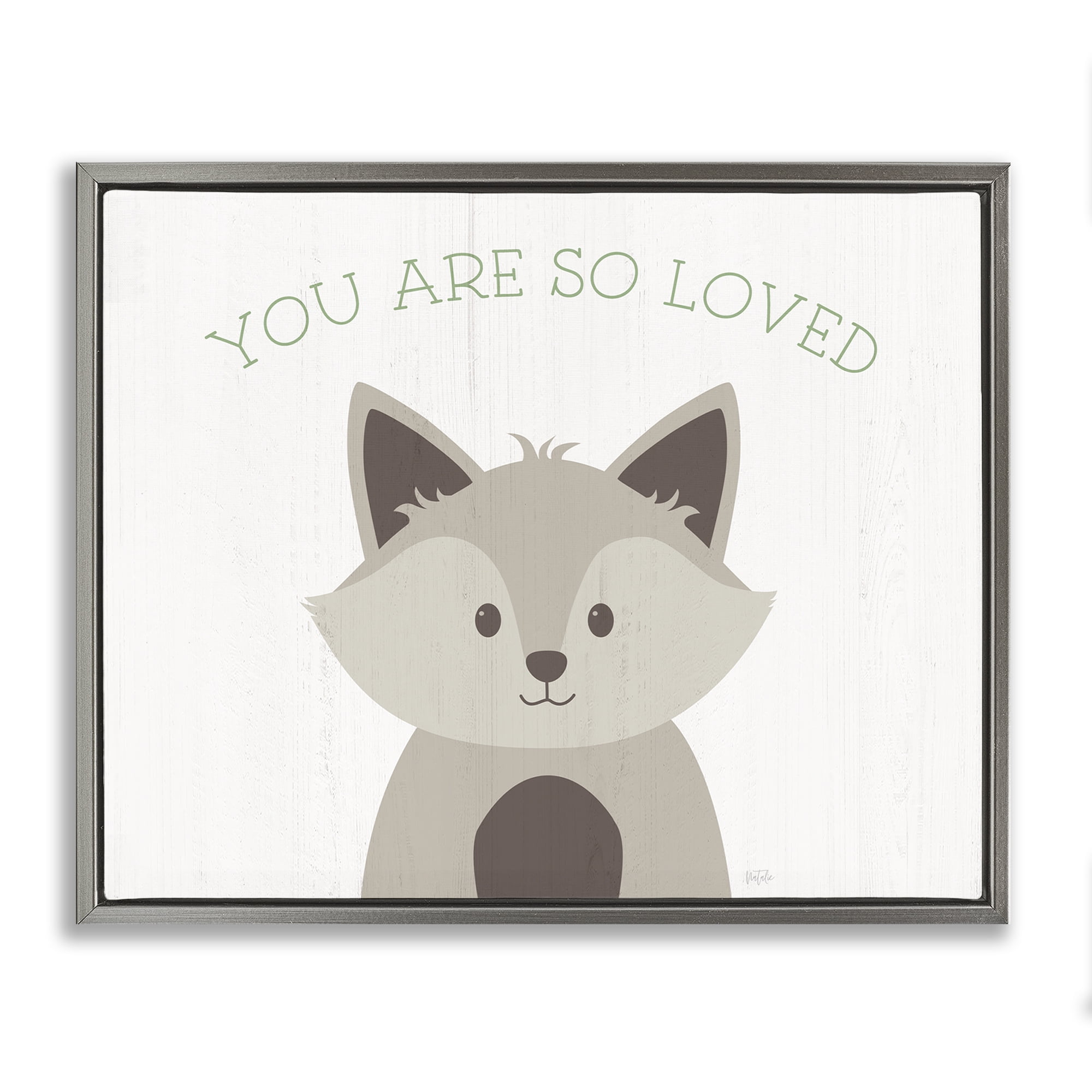 Stupell Industries So Loved Smiling Fox Animals Painting Gray Floater Framed Canvas Art Print Wall Art, 21 x 17