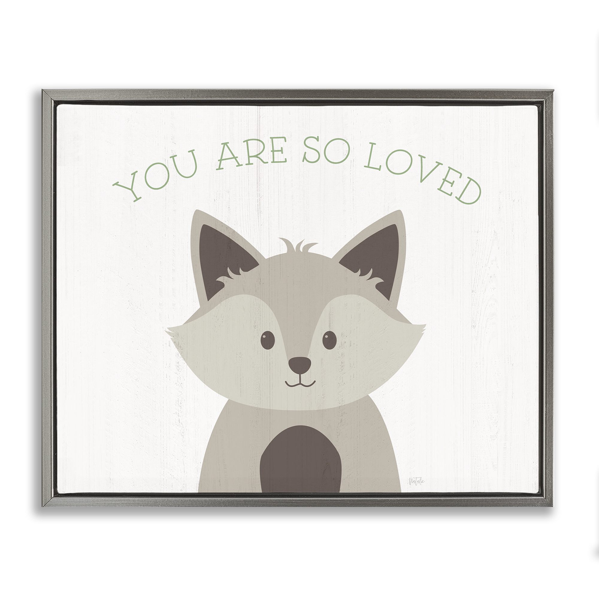 Stupell Industries So Loved Smiling Fox Animals Painting Gray Floater Framed Canvas Art Print Wall Art, 31 x 25