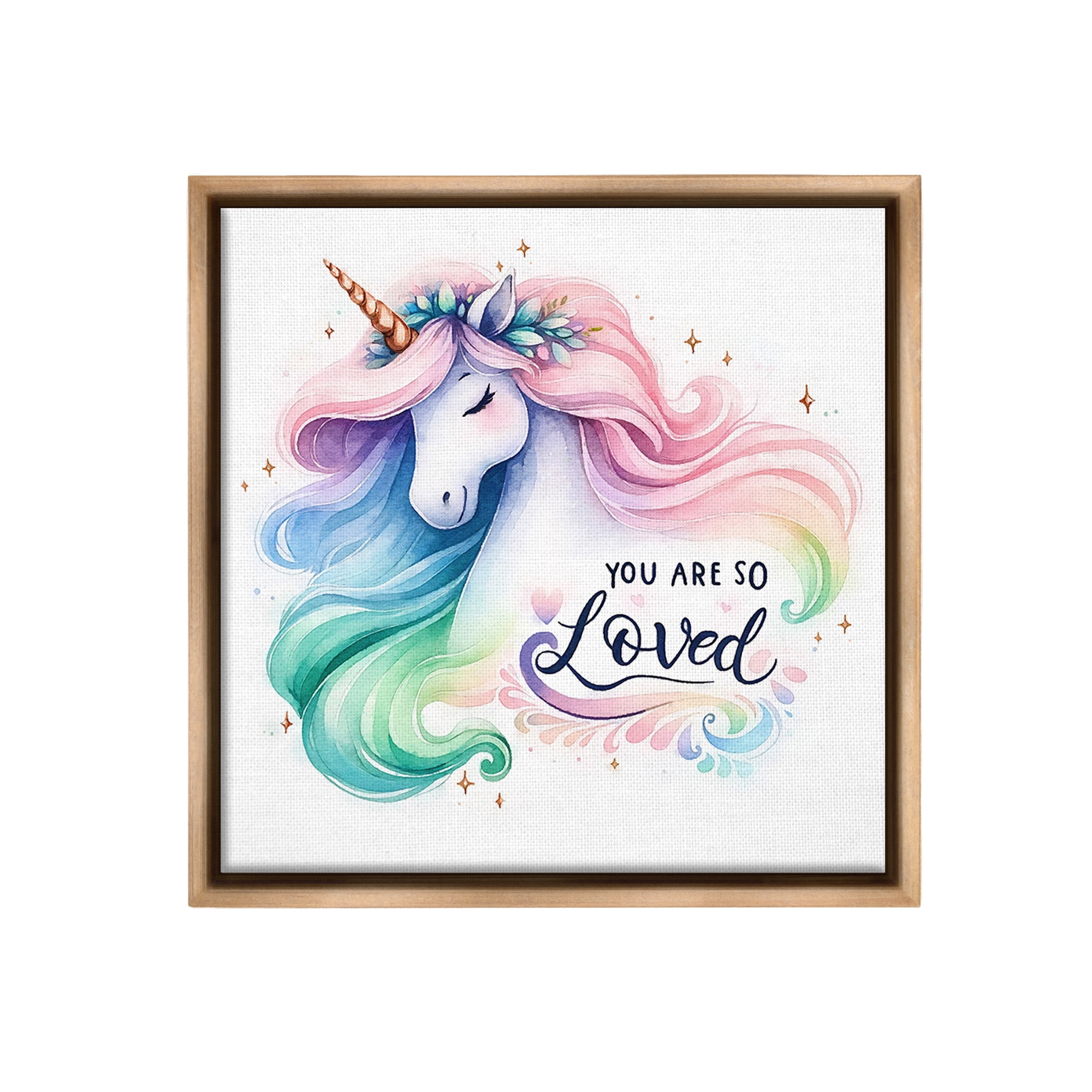 Stupell Industries So Loved Unicorn Fairy Tales & Fantasy Painting Brown Floater Framed Canvas Art Print Wall Art, 25 x 25