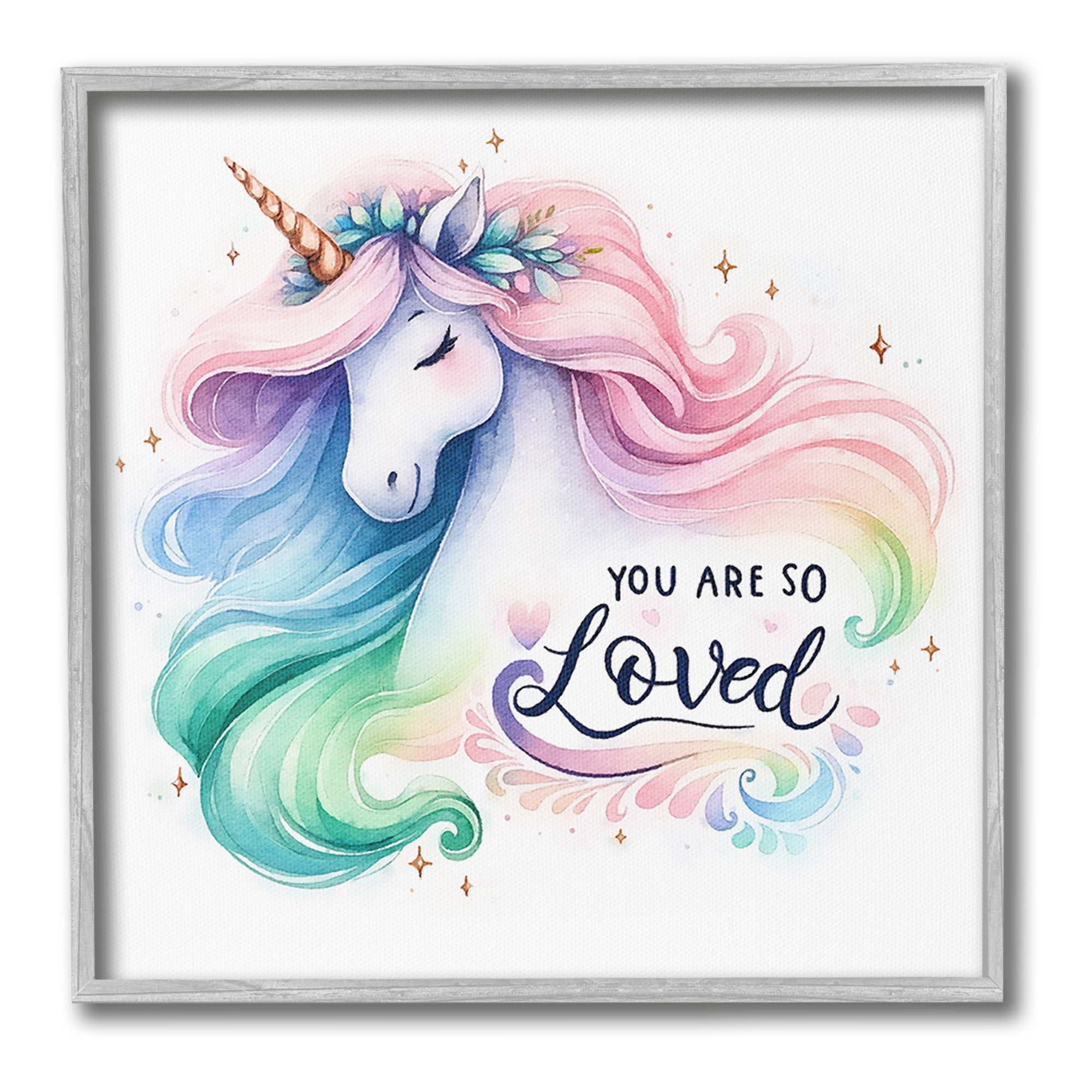 Stupell Industries So Loved Unicorn Fairy Tales & Fantasy Painting Gray Framed Art Print Wall Art, 12 x 12