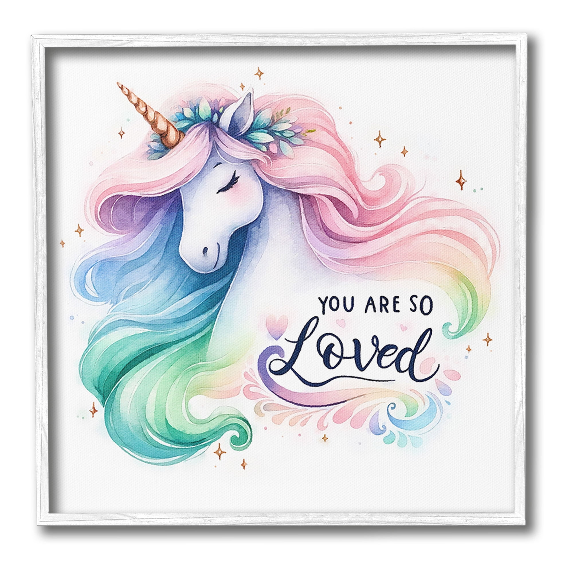 Stupell Industries So Loved Unicorn Fairy Tales & Fantasy Painting White Framed Art Print Wall Art, 12 x 12