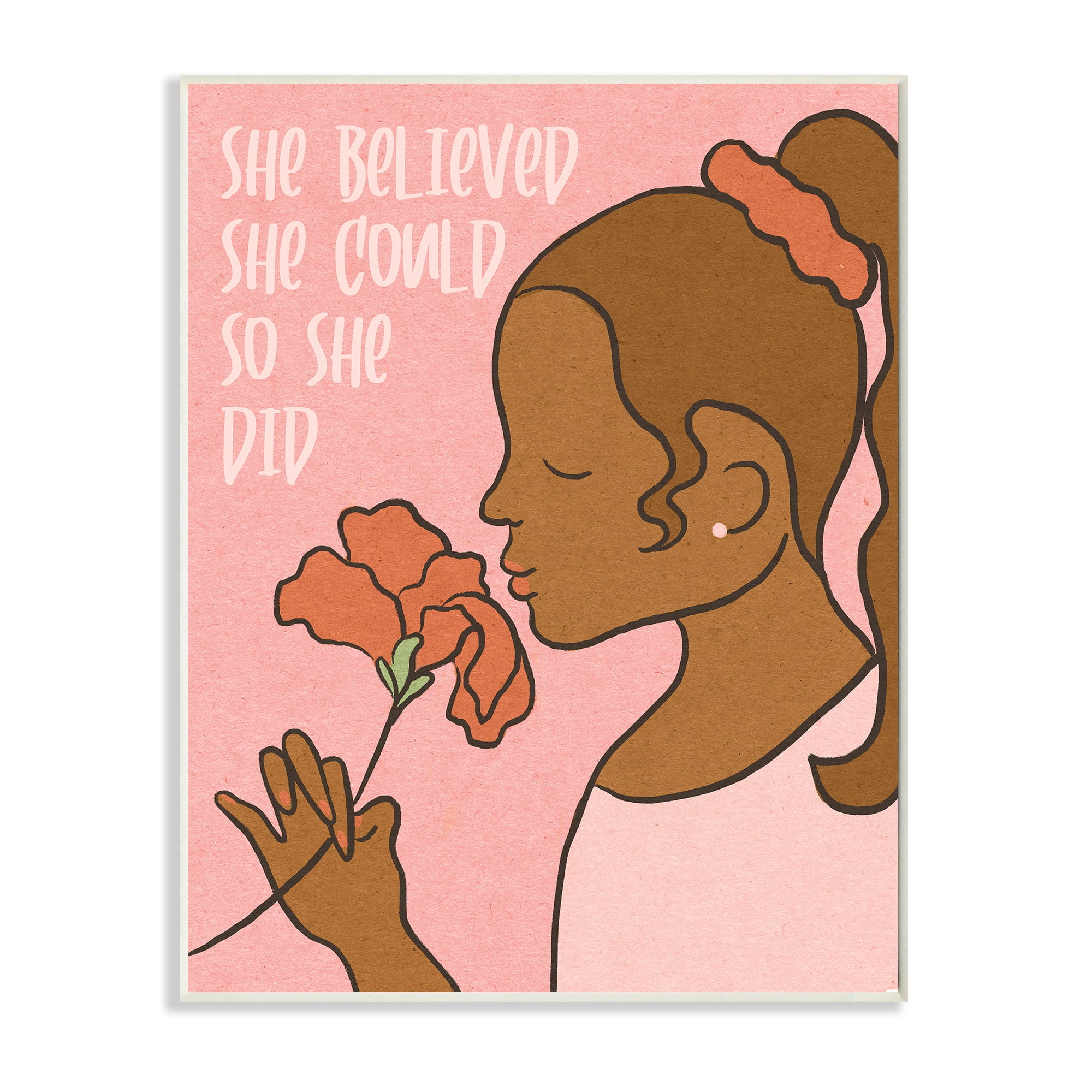 Stupell Industries So She Did Inspirational Phrase Girl with Flower Inspirational Painting Unframed Art Print Wall Art, 13 x 19