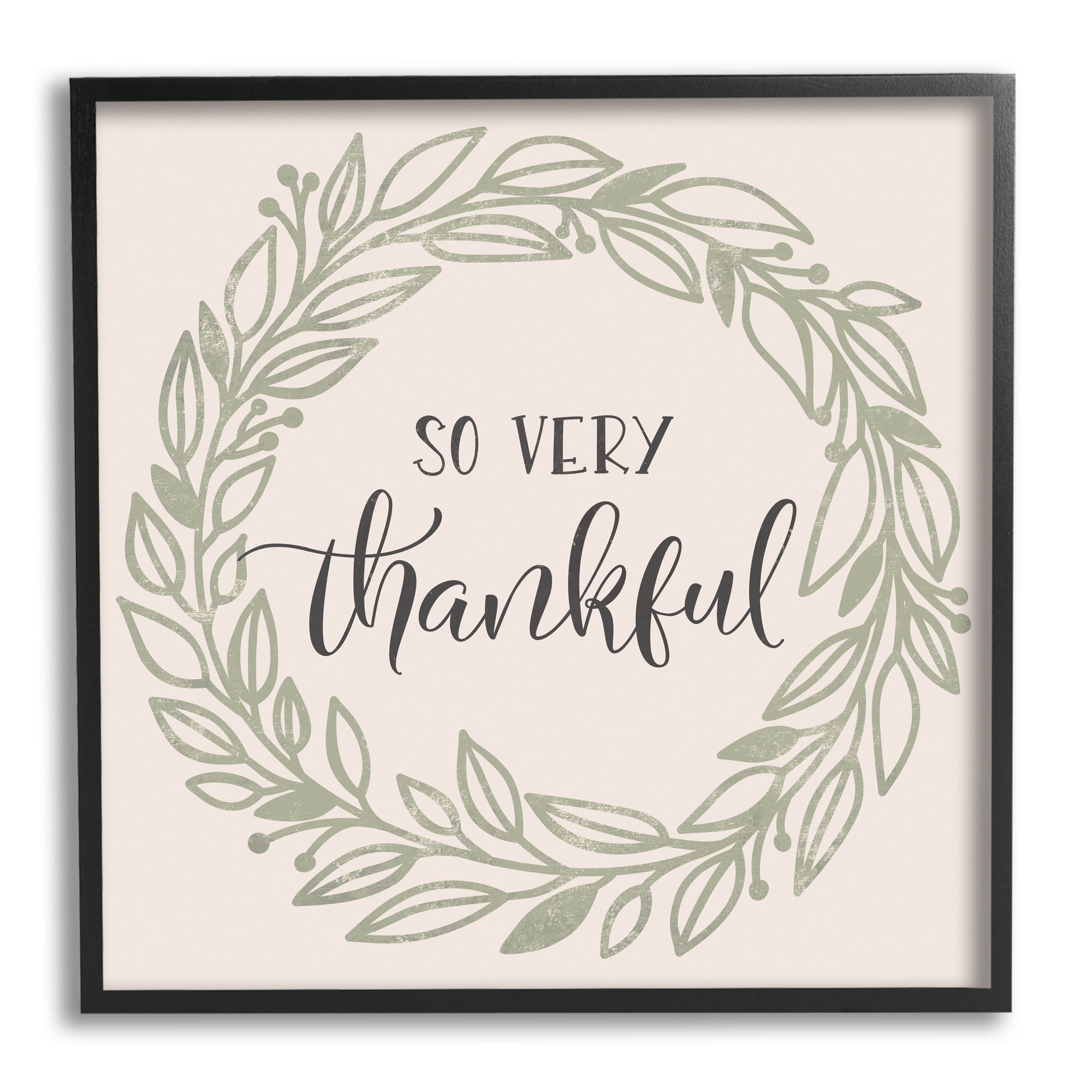 Stupell Industries So Very Thankful Casual Leaf Outline Wreath Graphic Art Black Framed Art Print Wall Art, Design by Jennifer Wambach