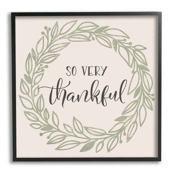 Stupell Industries So Very Thankful Casual Leaf Outline Wreath Graphic Art Black Framed Art Print Wall Art, Design by Jennifer Wambach