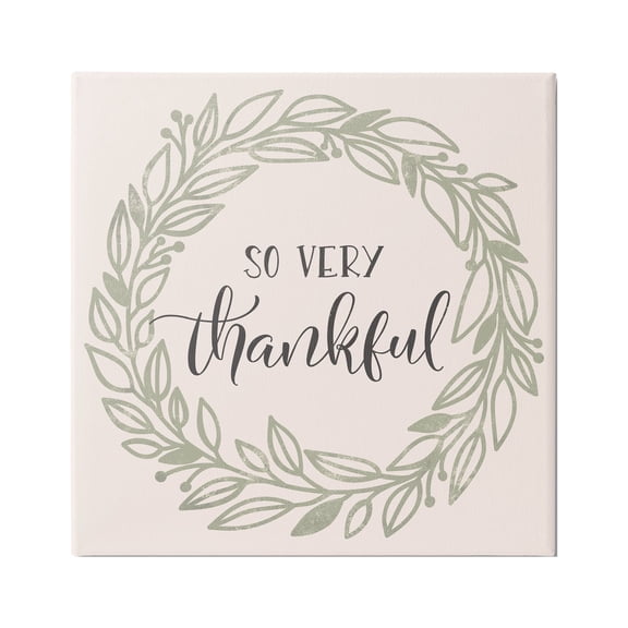 Stupell Industries So Very Thankful Casual Leaf Outline Wreath Graphic Art Gallery Wrapped Canvas Print Wall Art, Design by Jennifer Wambach