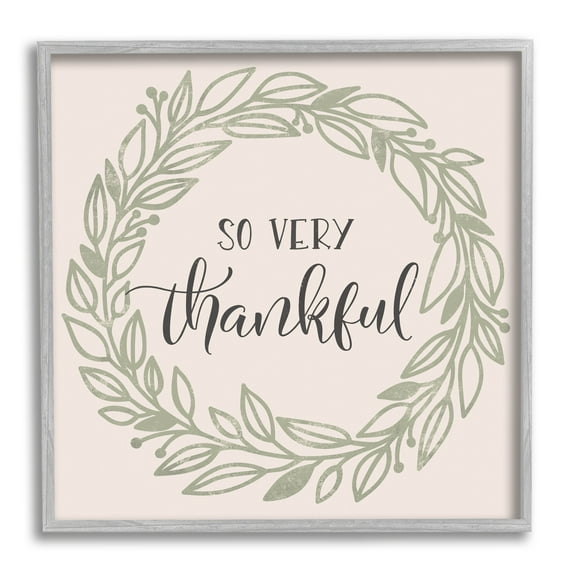 Stupell Industries So Very Thankful Casual Leaf Outline Wreath Graphic Art Gray Framed Art Print Wall Art, Design by Jennifer Wambach