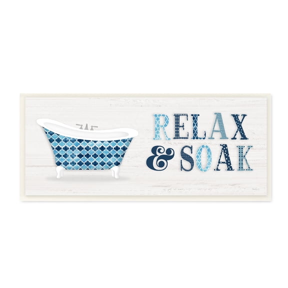 Stupell Industries Soak Relax Tub Geometric Patterned Typography Bathroom Sign ,17 x 7, Design by Natalie Carpentieri