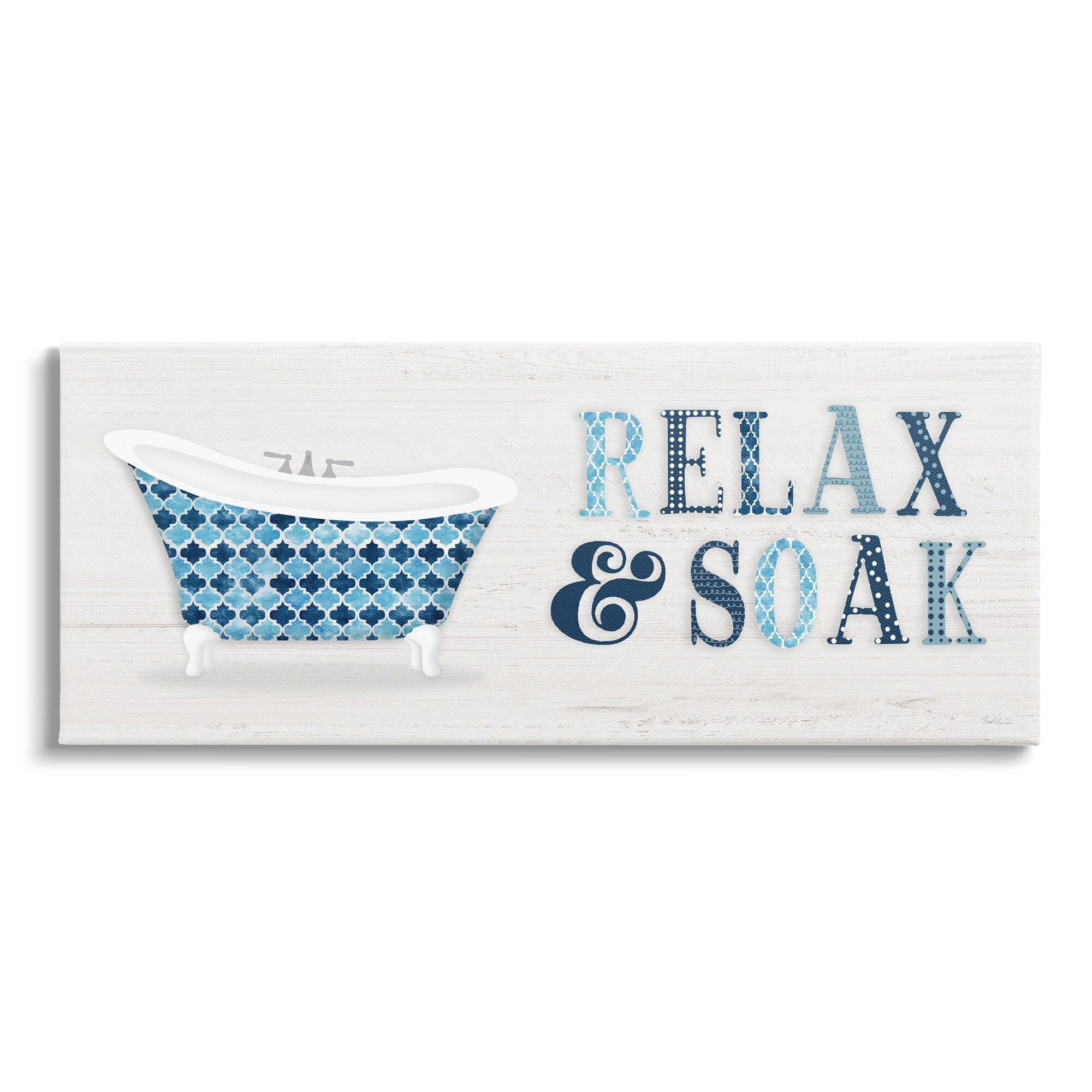 Stupell Industries Soak Relax Tub Geometric Patterned Typography Bathroom Sign ,48 x 20, Design by Natalie Carpentieri