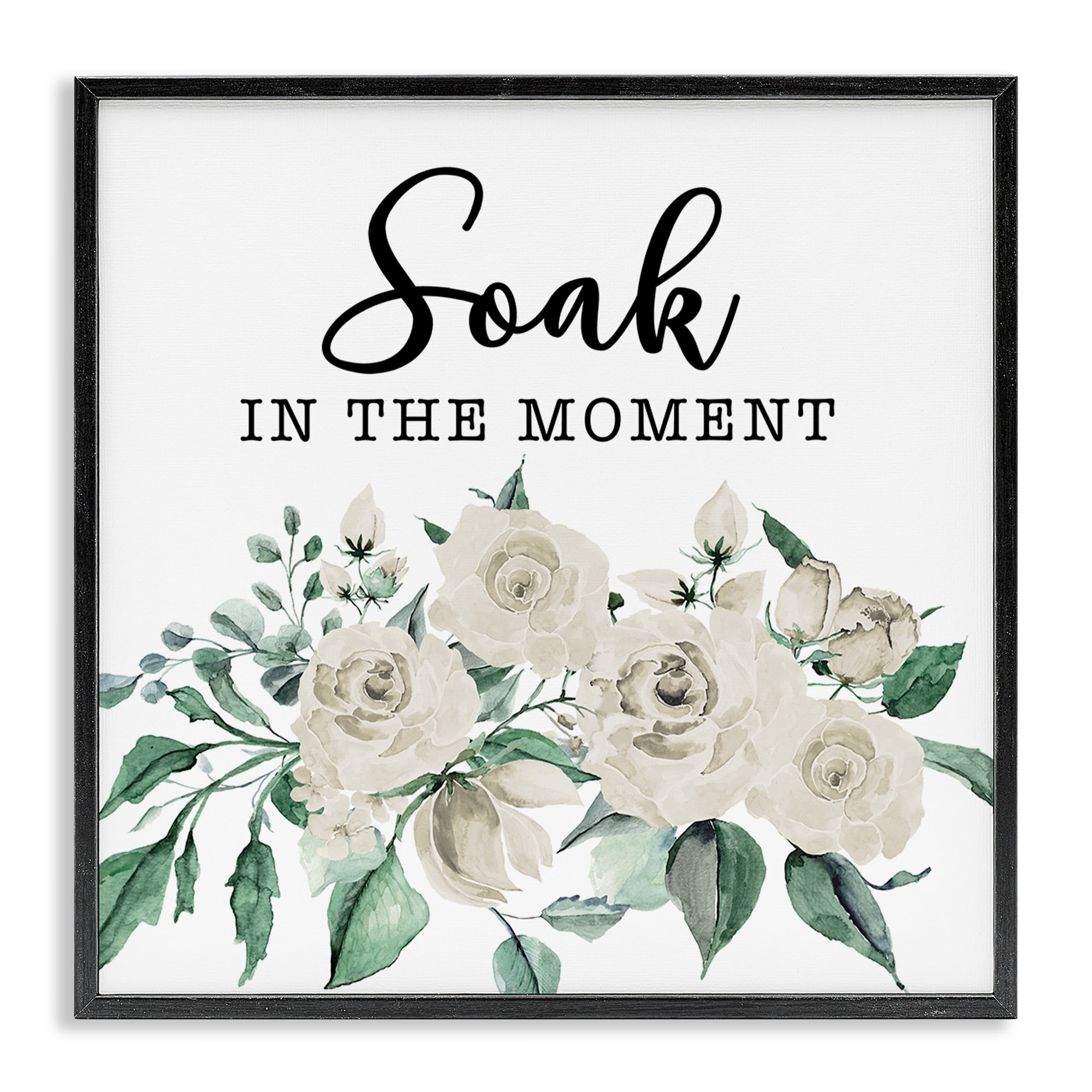 Stupell Industries Soak The Moment Florals Bath & Laundry Painting Black Framed Art Print Wall Art, 17 x 17