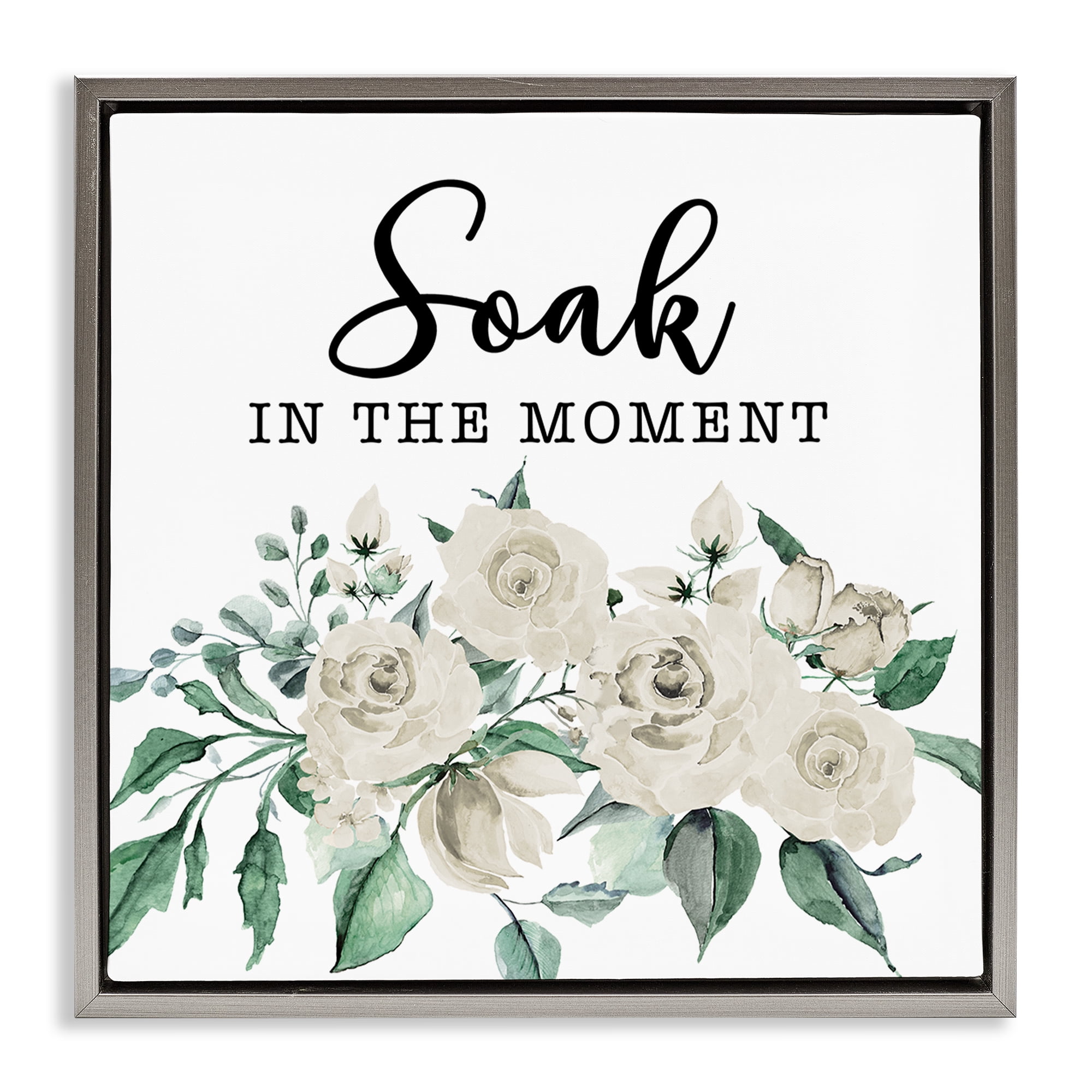 Stupell Industries Soak The Moment Florals Bath & Laundry Painting Gray Floater Framed Canvas Art Print Wall Art, 25 x 25