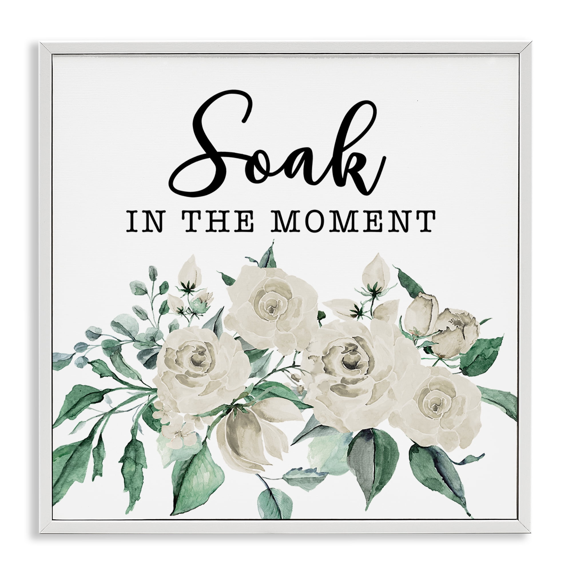 Stupell Industries Soak The Moment Florals Bath & Laundry Painting White Framed Art Print Wall Art, 17 x 17
