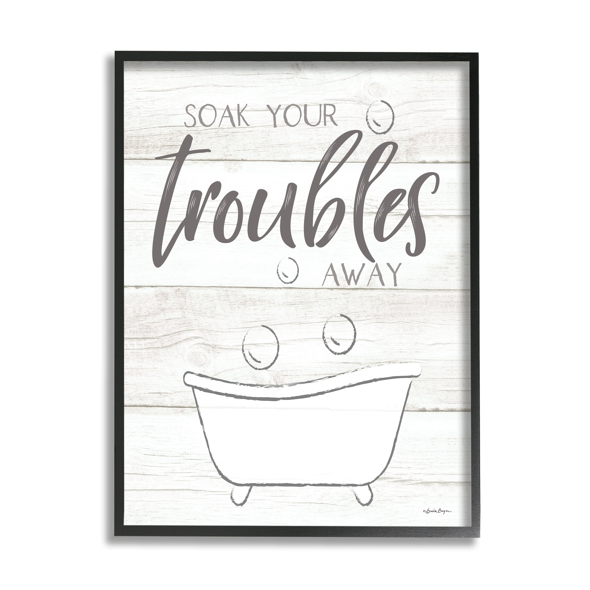 Stupell Industries Soak Your Troubles Away Bathroom Quote Grain Design , 11 x 14, Design by Susie Boyer