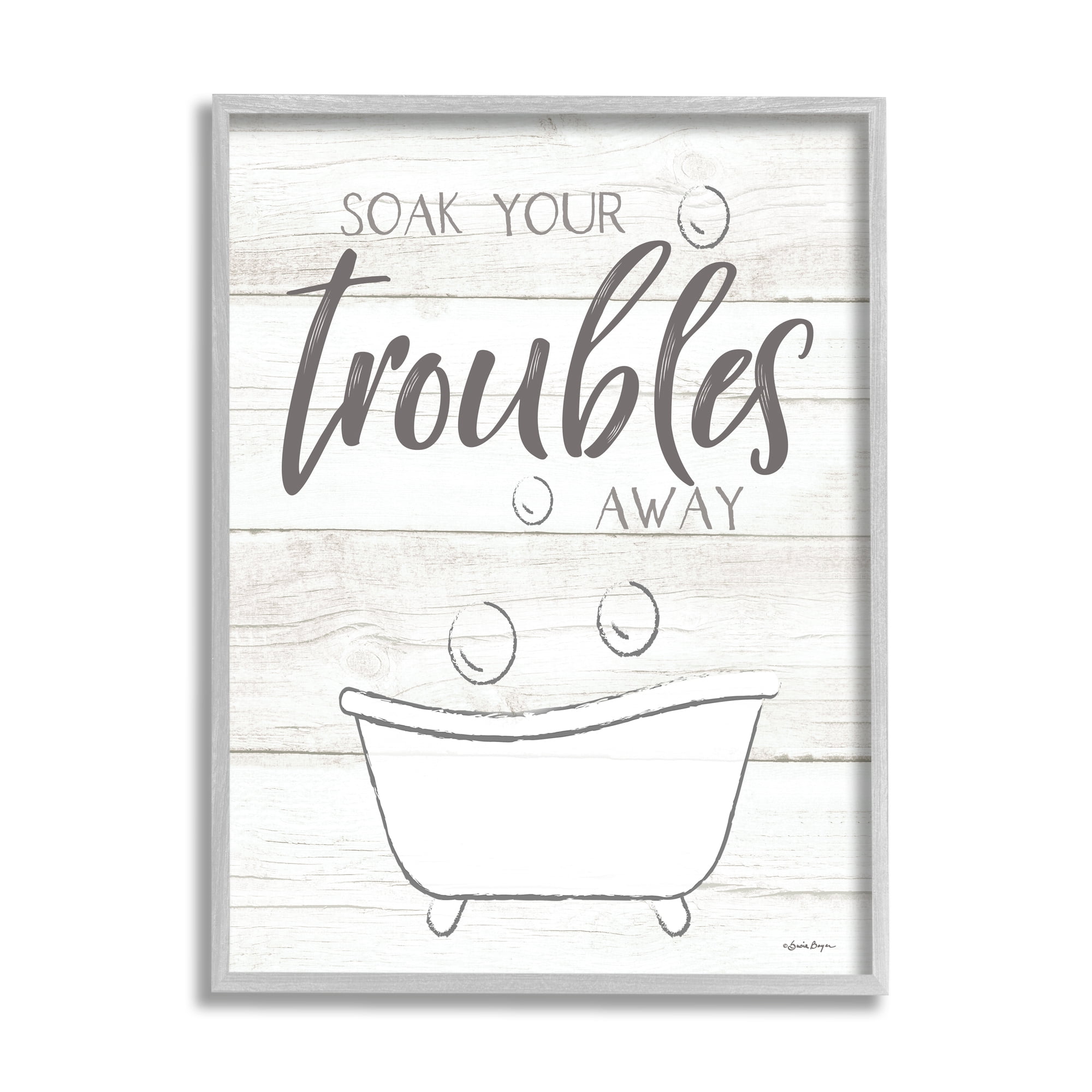 Stupell Industries Soak Your Troubles Away Bathroom Quote Grain Design , 11 x 14, Design by Susie Boyer