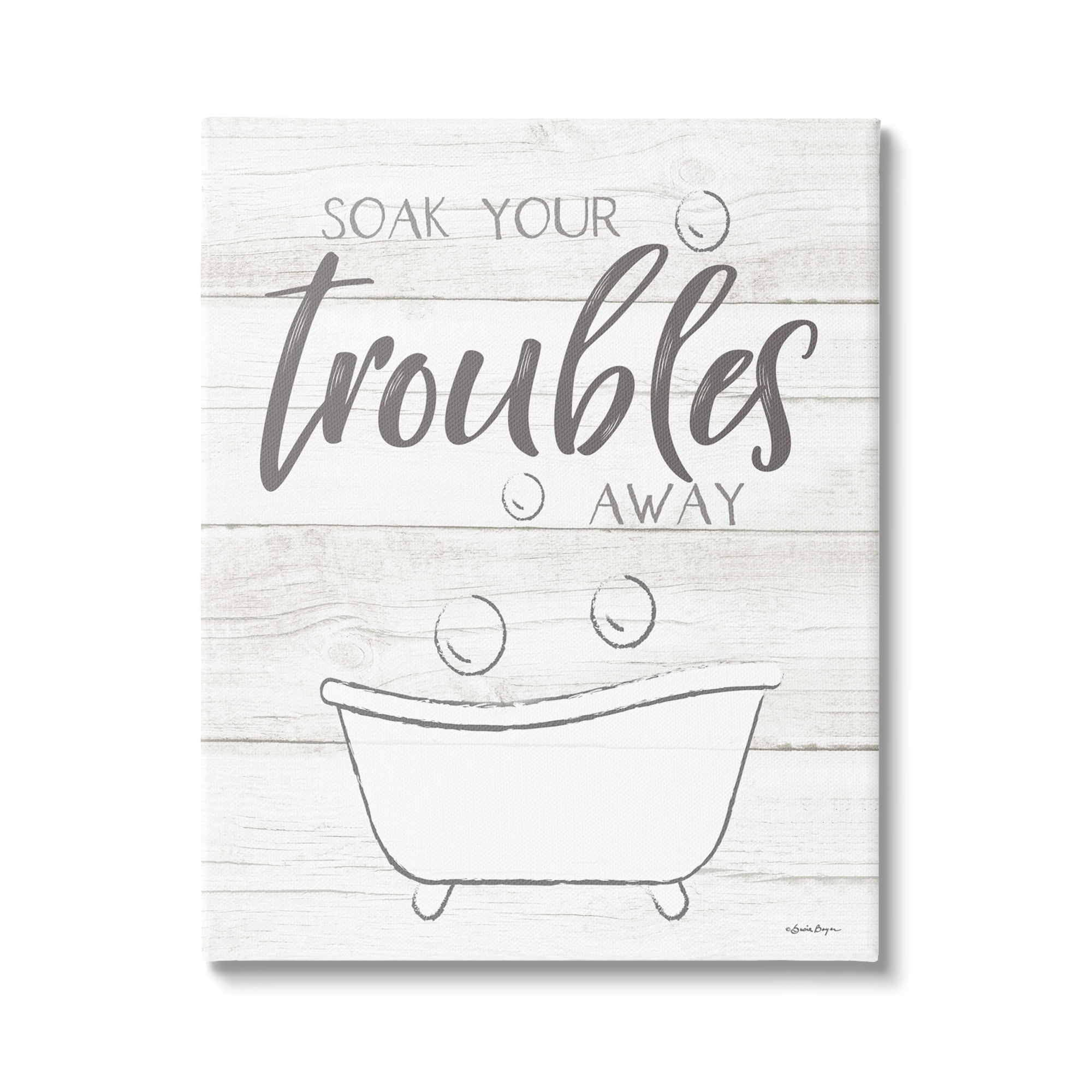 Stupell Industries Soak Your Troubles Away Bathroom Quote Grain Design , 30 x 40, Design by Susie Boyer