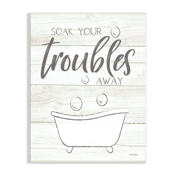Stupell Industries Soak Your Troubles Away Bathroom Quote Grain Design Graphic Art Unframed Art Print Wall Art, 10x15, by Susie Boyer