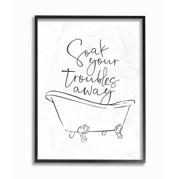 Stupell Industries Soak Your Troubles Away Ink Drawing Bathroom Design Graphic Art Black Framed Art Print Wall Art, 16x20, by Milli Villa