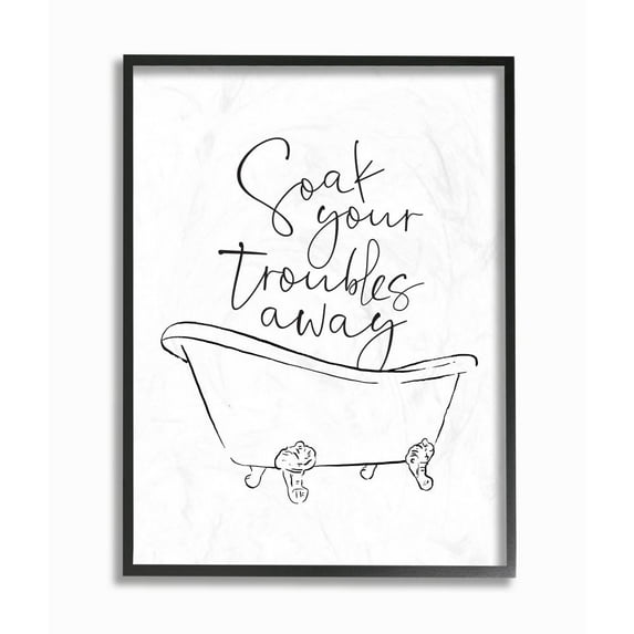 Stupell Industries Soak Your Troubles Away Ink Drawing Bathroom Design Graphic Art Gallery-Wrapped Canvas Print Wall Art, 36x48, by Milli Villa