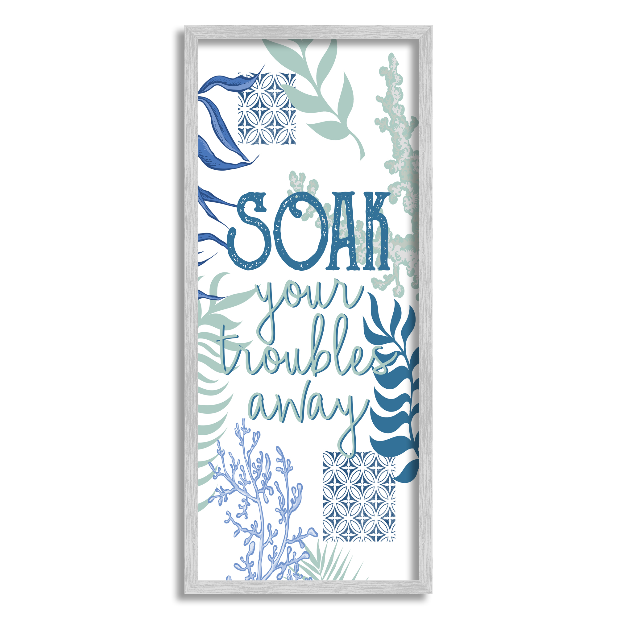 Stupell Industries Soak Your Troubles Away Nautical Phrase Blue Seaweed, 13 x 30, Designed by Kim Allen
