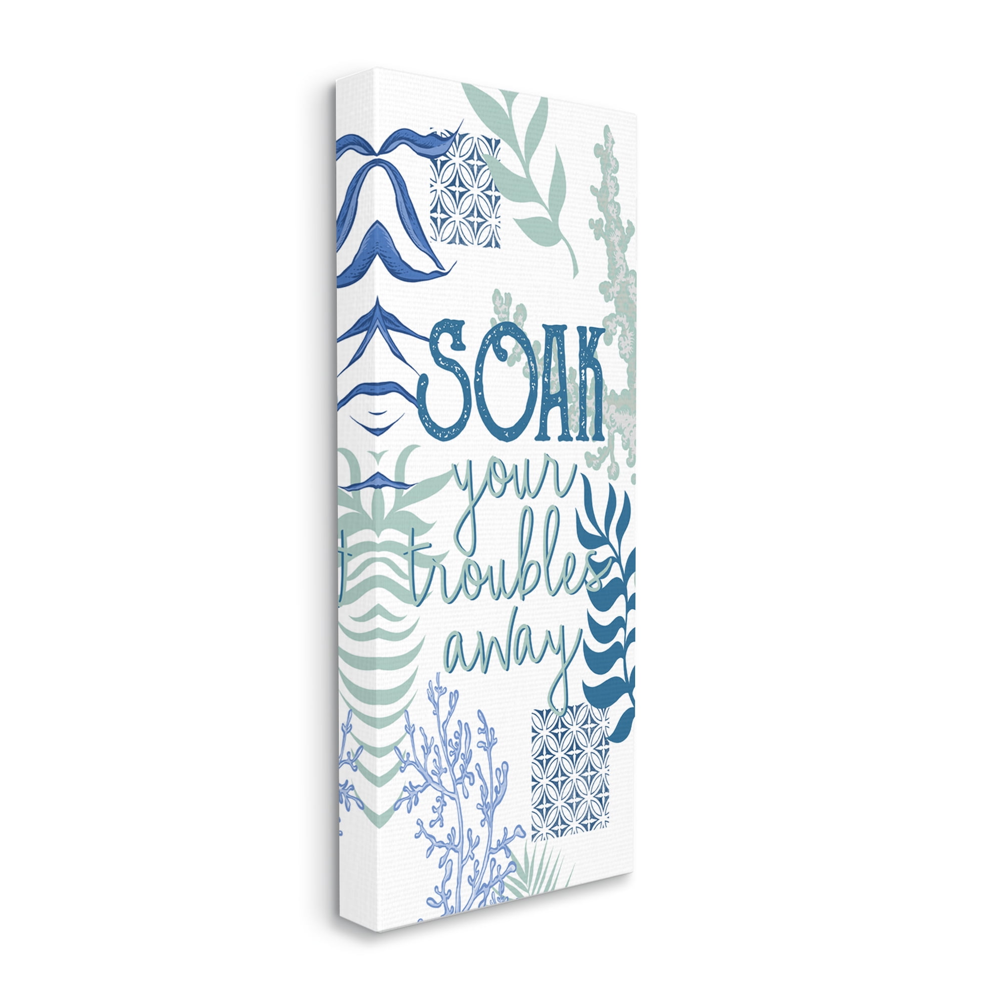 Stupell Industries Soak Your Troubles Away Nautical Phrase Blue Seaweed, 20 x 48, Designed by Kim Allen