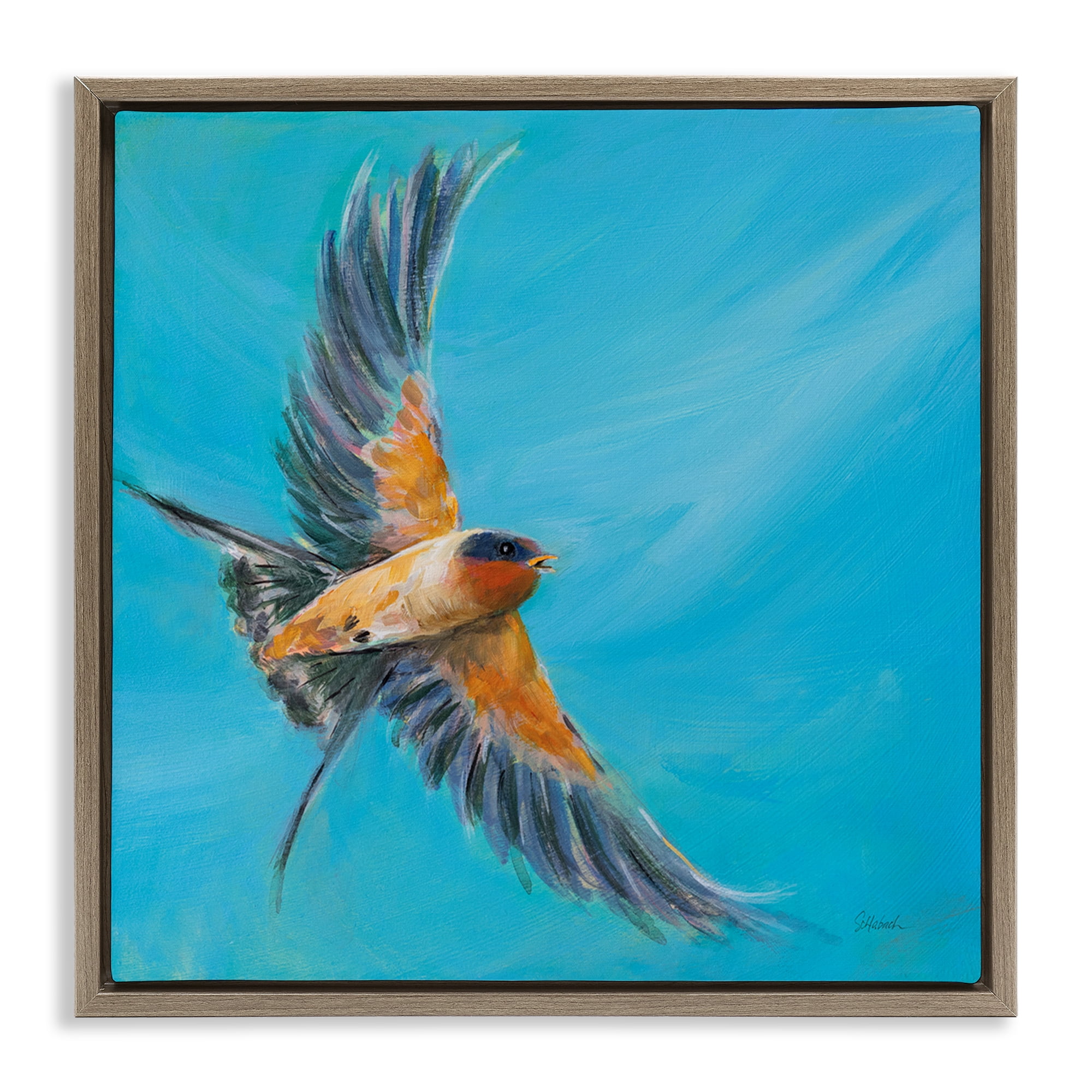 Stupell Industries Soaring Bird on Blue Animals & Insects Painting Brown Floater Framed Canvas Art Print Wall Art, 18 x 18