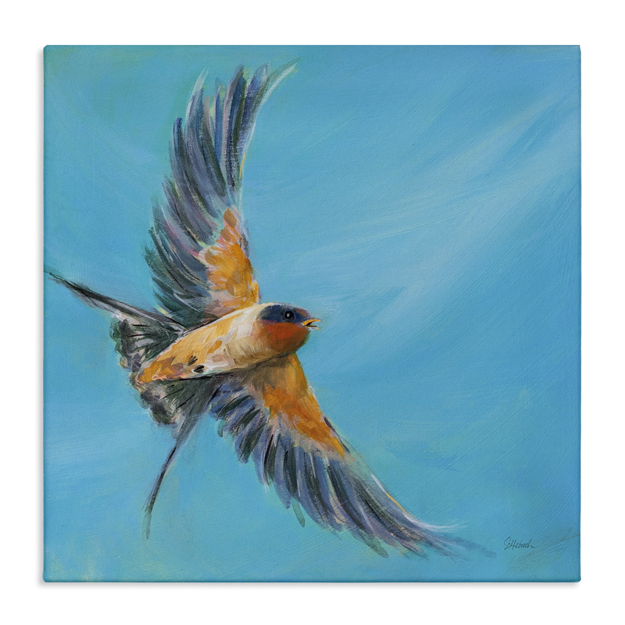 Stupell Industries Soaring Bird on Blue Animals & Insects Painting Gallery Wrapped Canvas Art Print Wall Art, 30 x 30
