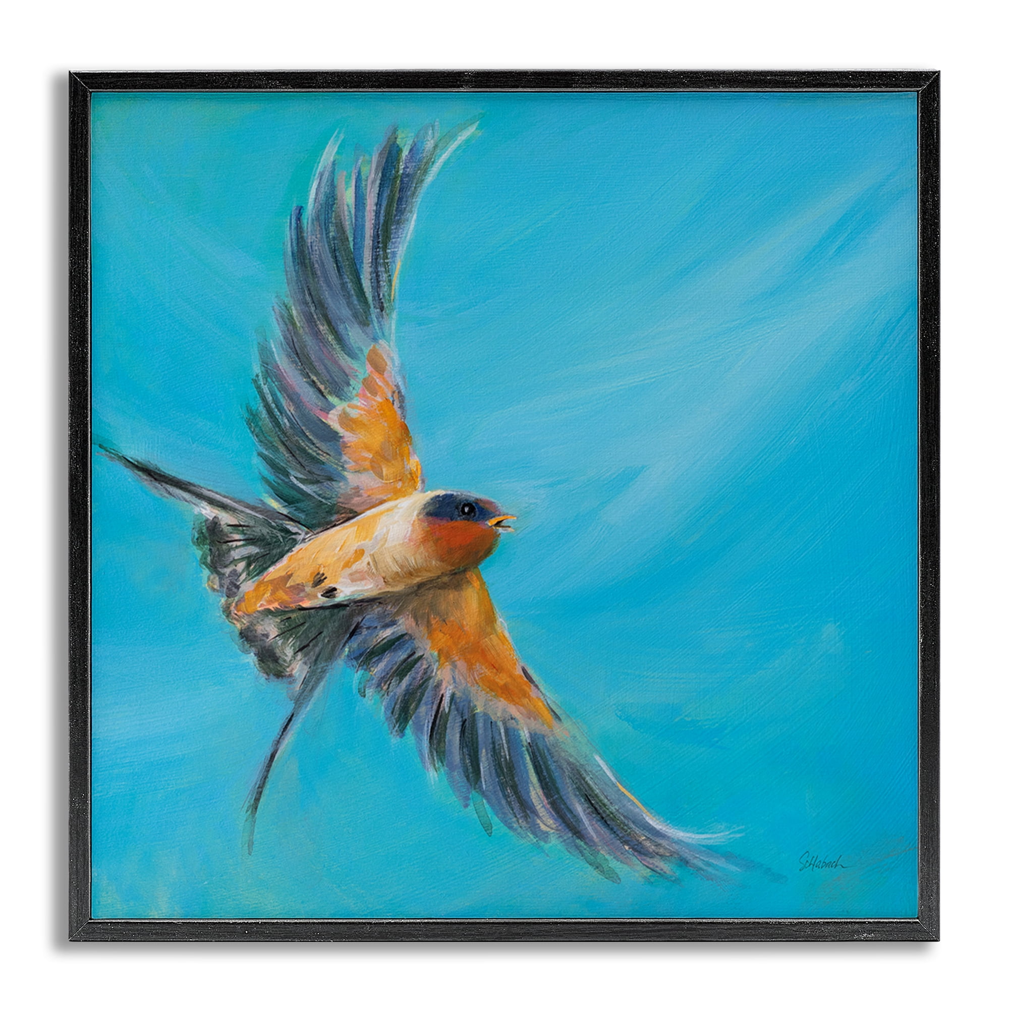 Stupell Industries Soaring Bird on Blue Animals & Insects Painting Gray Framed Art Print Wall Art, 24 x 24