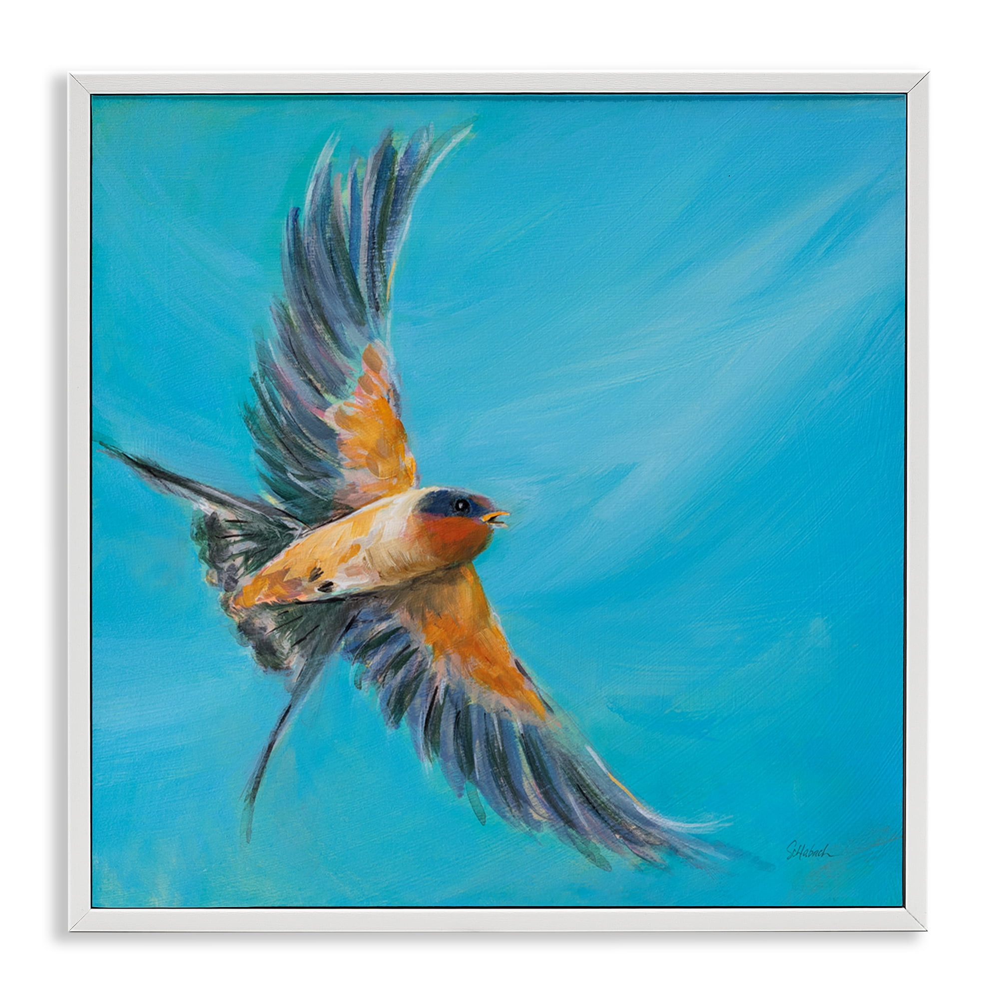 Stupell Industries Soaring Bird on Blue Animals & Insects Painting White Framed Art Print Wall Art, 12 x 12