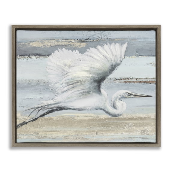 Stupell Industries Soaring Great Egret Animals Painting Brown Floater Framed Canvas Art Print Wall Art, 31 x 25