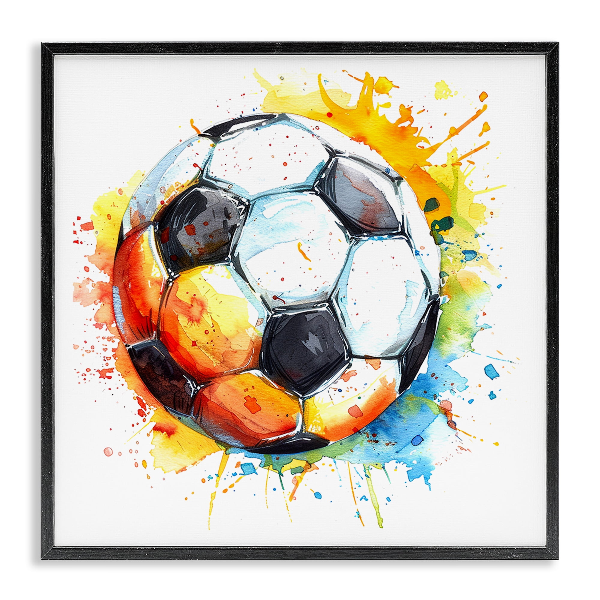 Stupell Industries Soccer Ball Bright Splash Sports Painting Black Framed Art Print Wall Art, 24 x 24