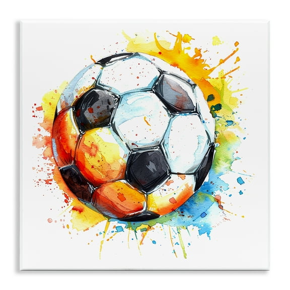 Stupell Industries Soccer Ball Bright Splash Sports Painting Unframed Art Print Wall Art, 12 x 12