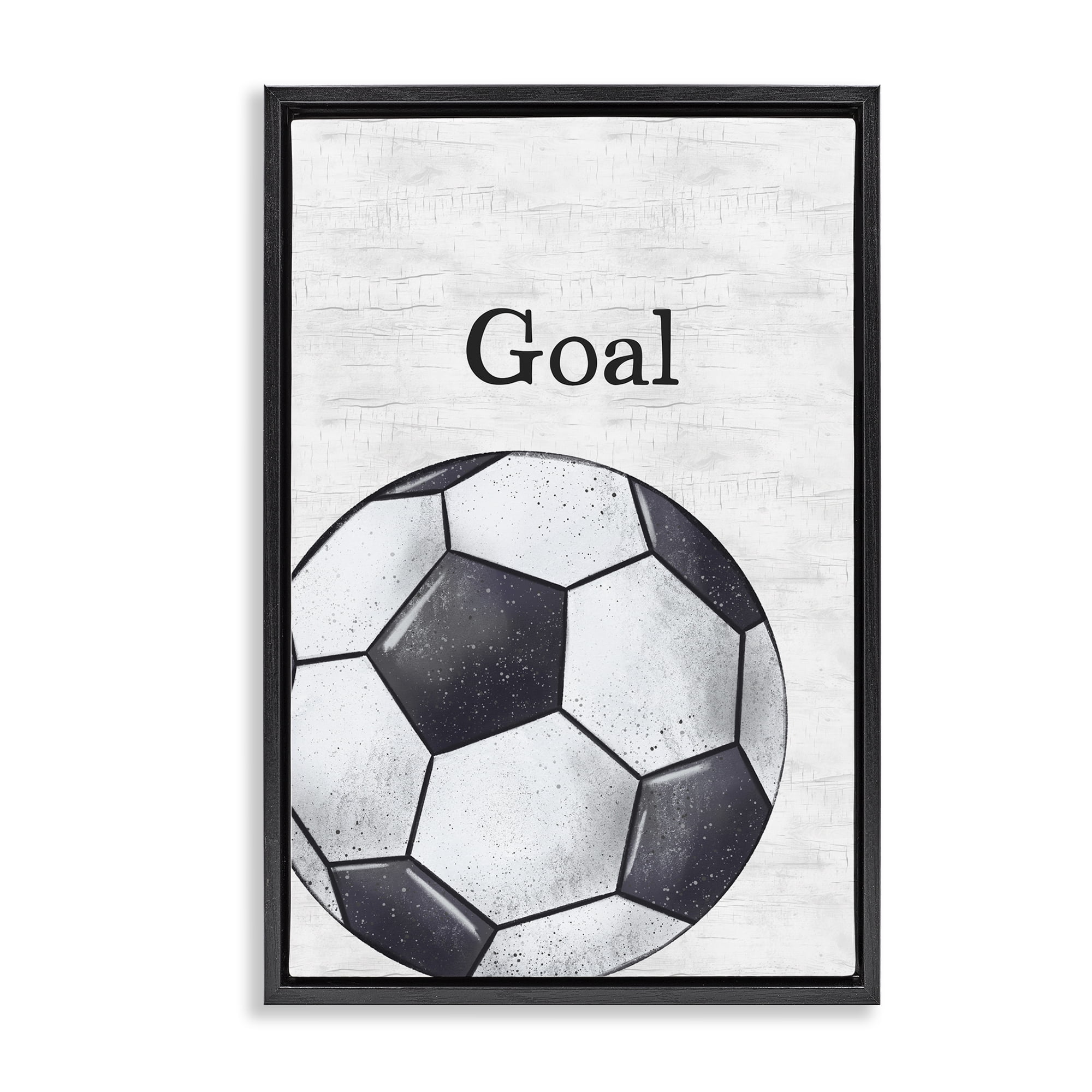 Stupell Industries Soccer Ball Goal Sports Painting Black Floater Framed Canvas Art Print Wall Art, 21 x 31