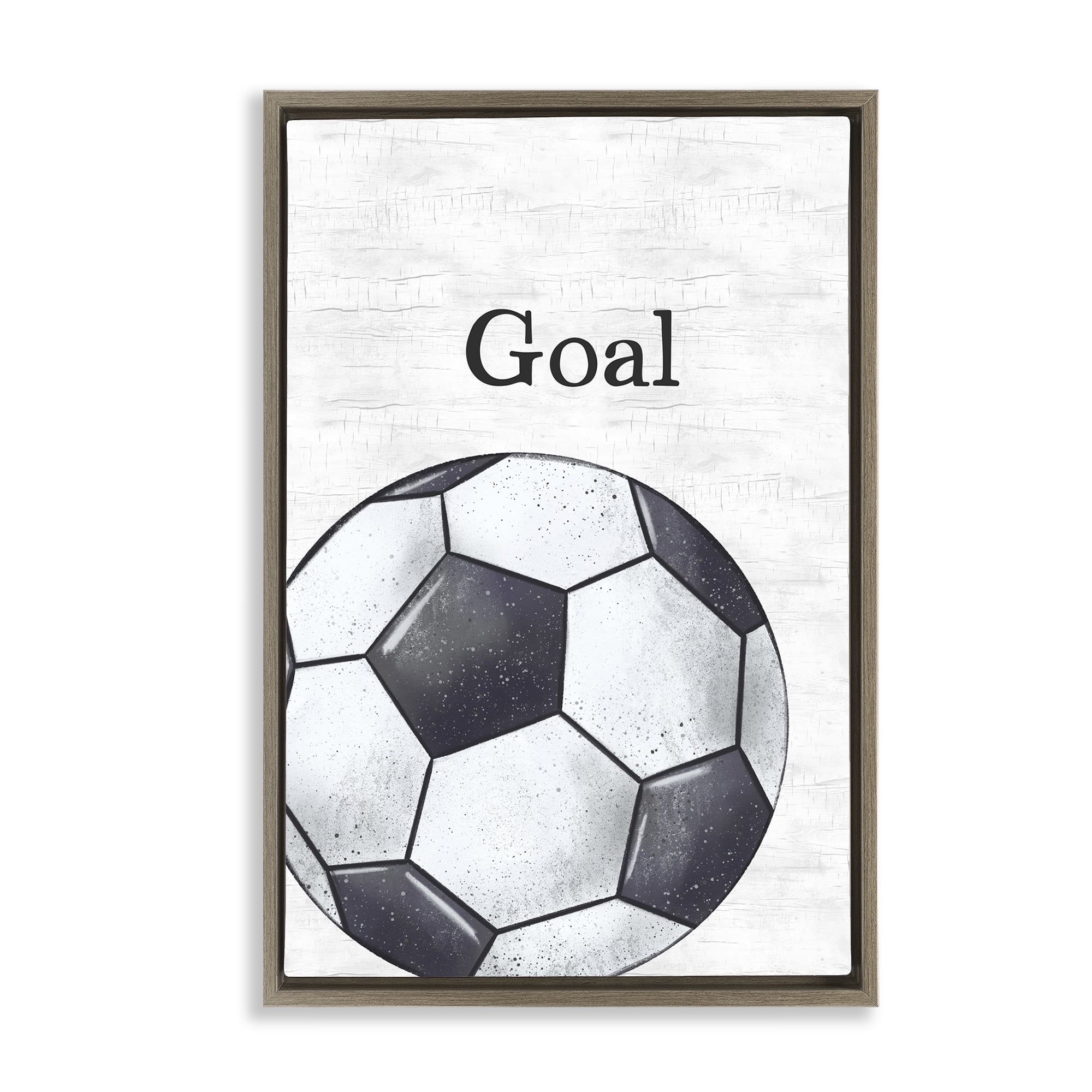 Stupell Industries Soccer Ball Goal Sports Painting Brown Floater Framed Canvas Art Print Wall Art, 21 x 31