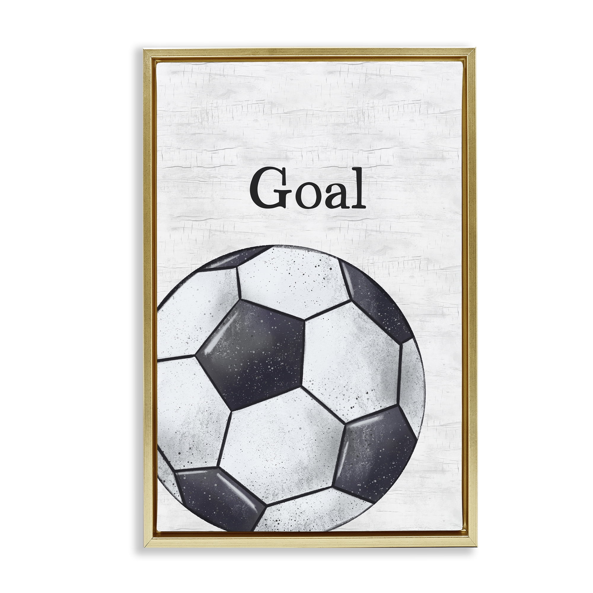 Stupell Industries Soccer Ball Goal Sports Painting Gold Floater Framed Canvas Art Print Wall Art, 21 x 31