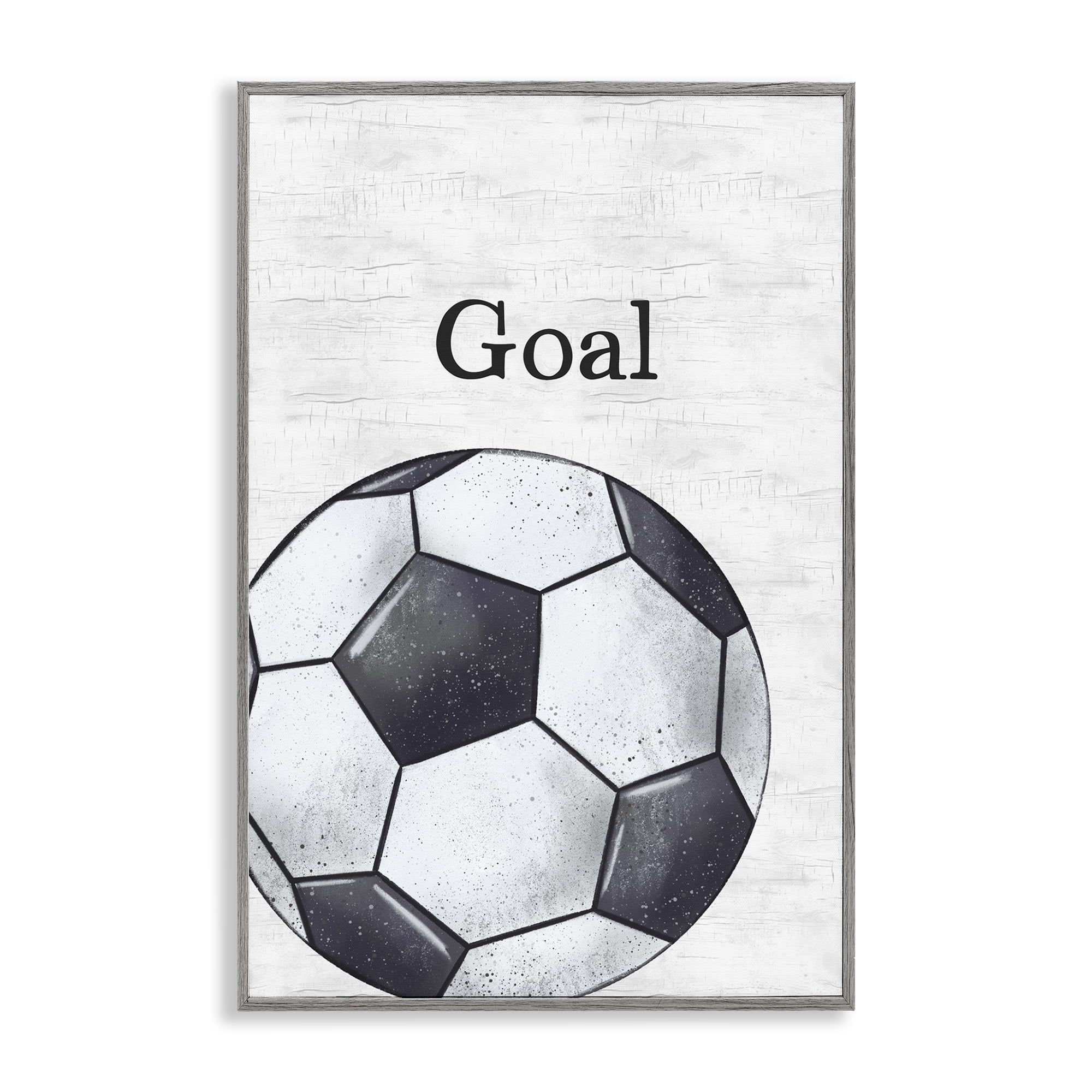Stupell Industries Soccer Ball Goal Sports Painting Gray Framed Art Print Wall Art, 12 x 18